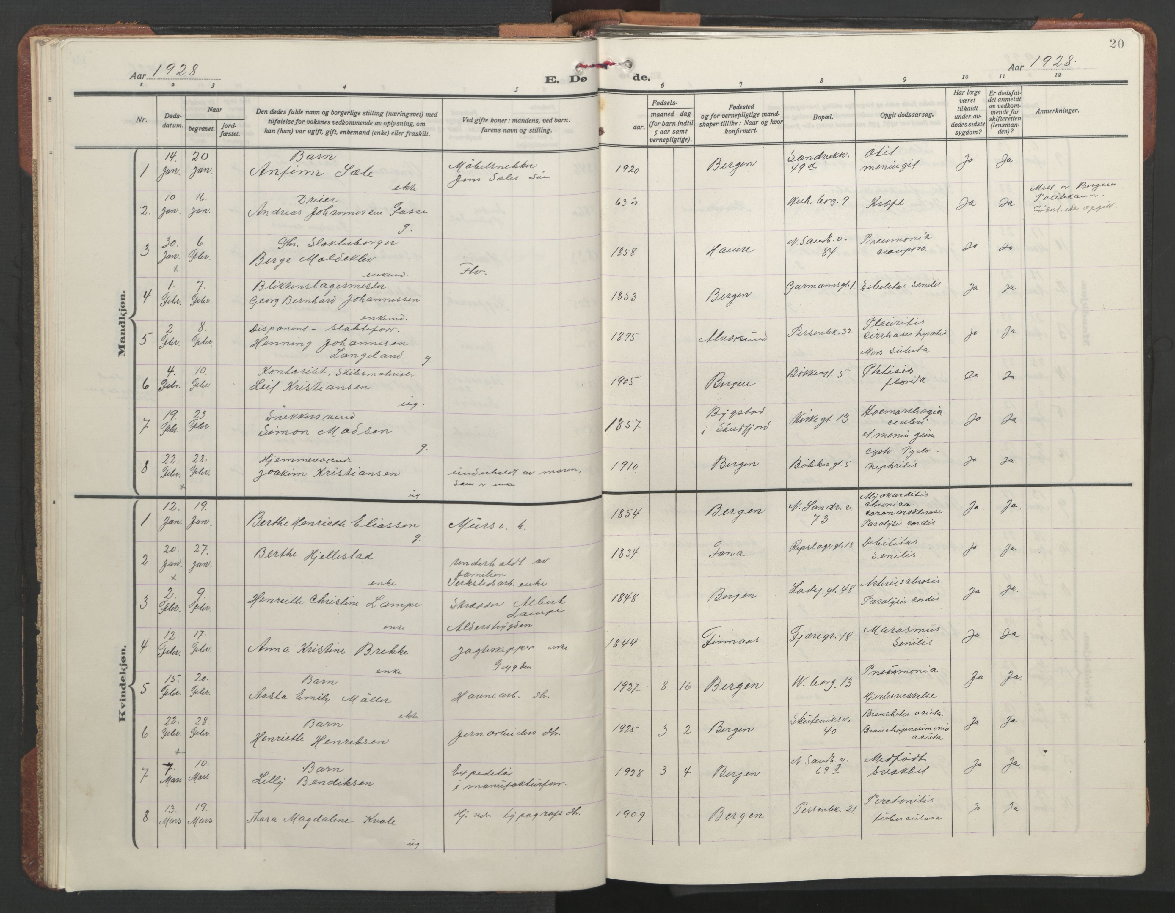 Sandviken Sokneprestembete, SAB/A-77601/H/Hb/L0018: Parish register (copy) no. E 2, 1926-1962, p. 19b-20a