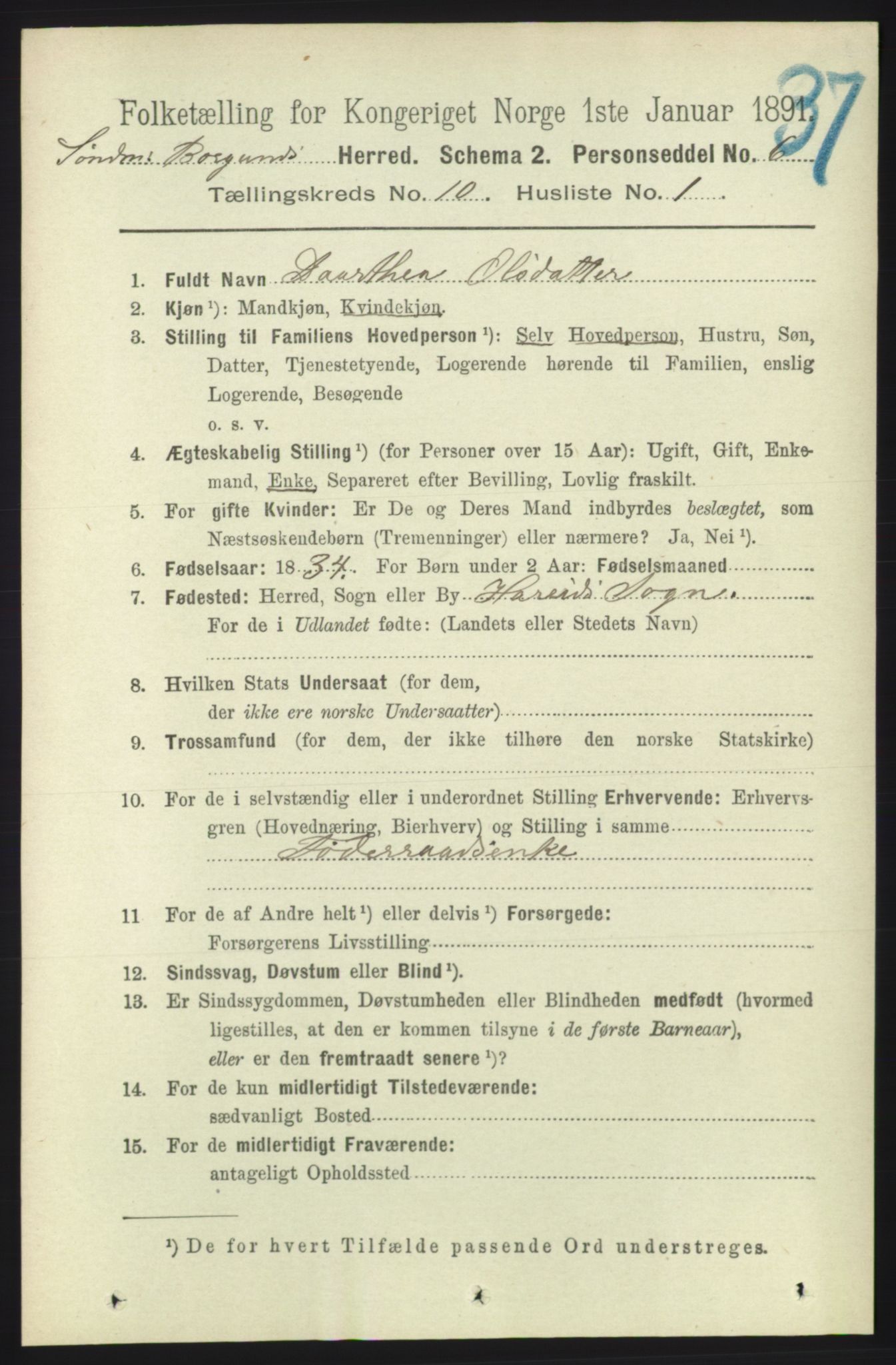 RA, 1891 census for 1531 Borgund, 1891, p. 2630