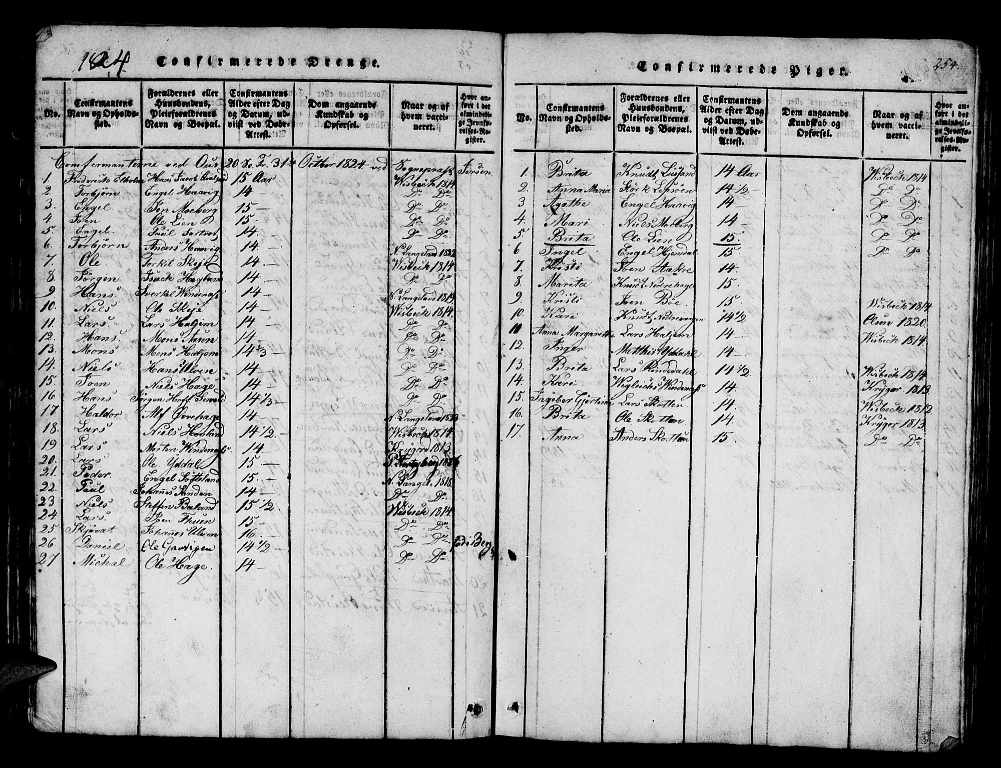 Os sokneprestembete, SAB/A-99929: Parish register (official) no. A 12, 1816-1825, p. 254