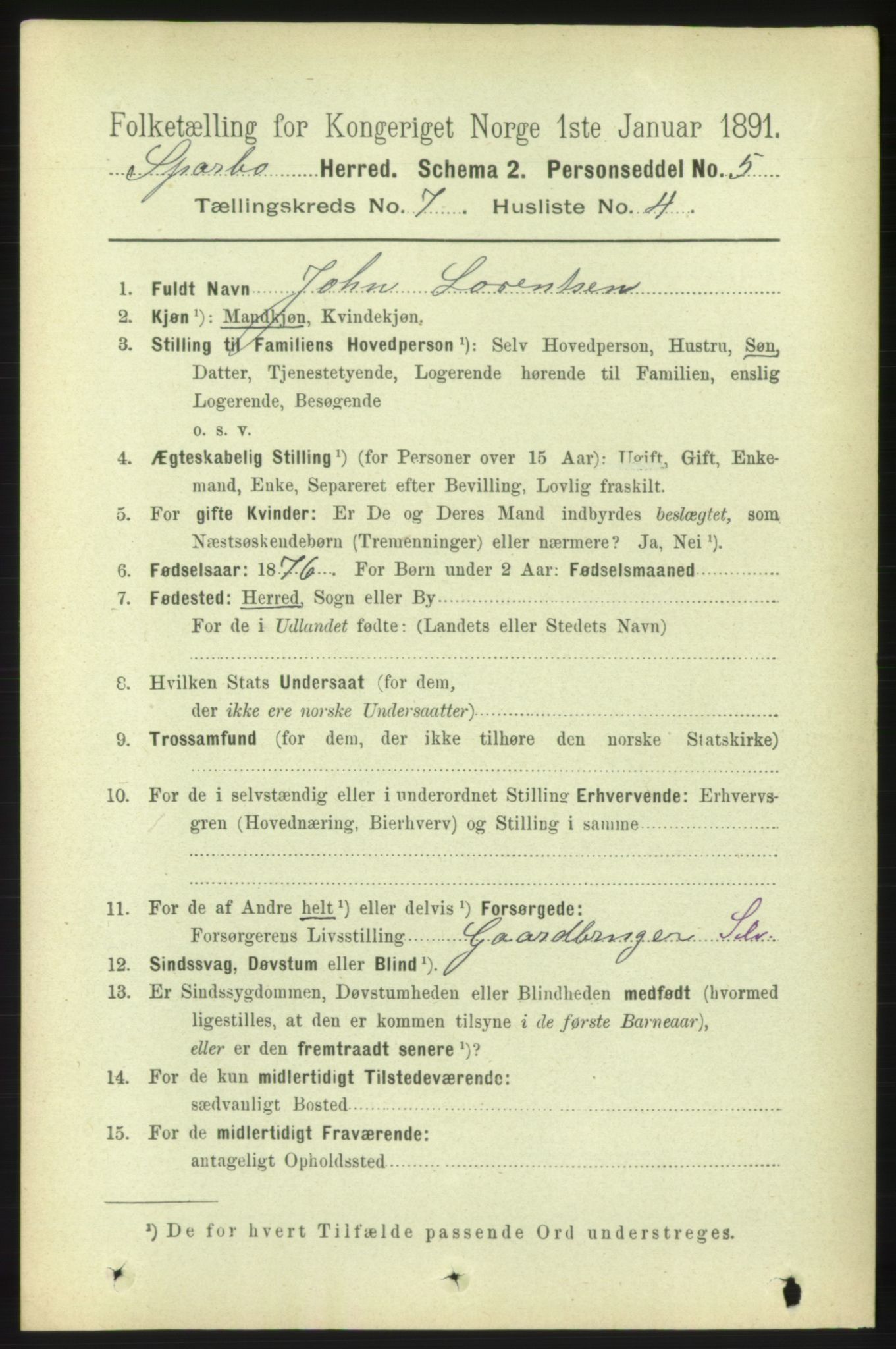 RA, 1891 census for 1731 Sparbu, 1891, p. 2425