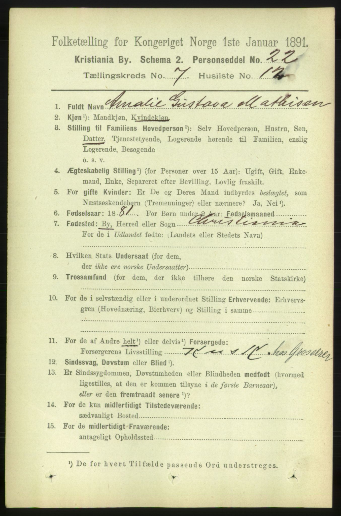 RA, 1891 census for 0301 Kristiania, 1891, p. 2907