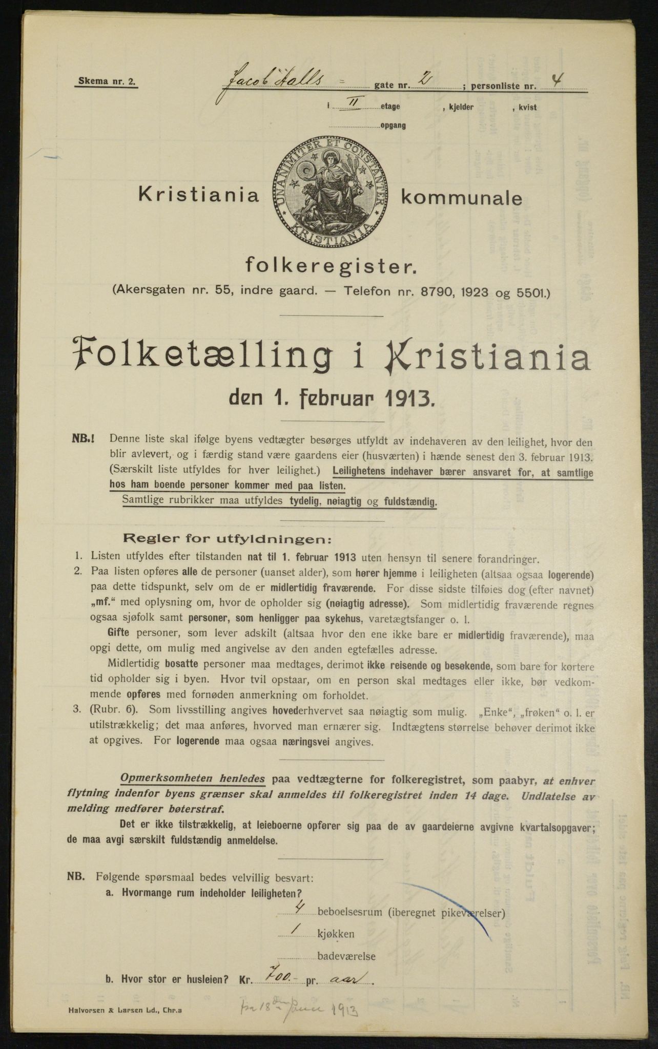 OBA, Municipal Census 1913 for Kristiania, 1913, p. 44513