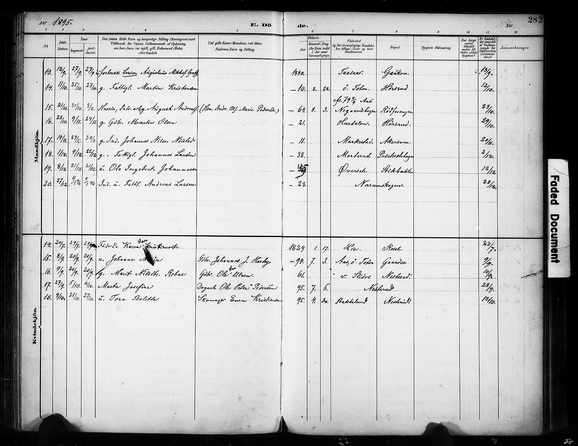 Vestre Toten prestekontor, AV/SAH-PREST-108/H/Ha/Haa/L0011: Parish register (official) no. 11, 1895-1906, p. 282