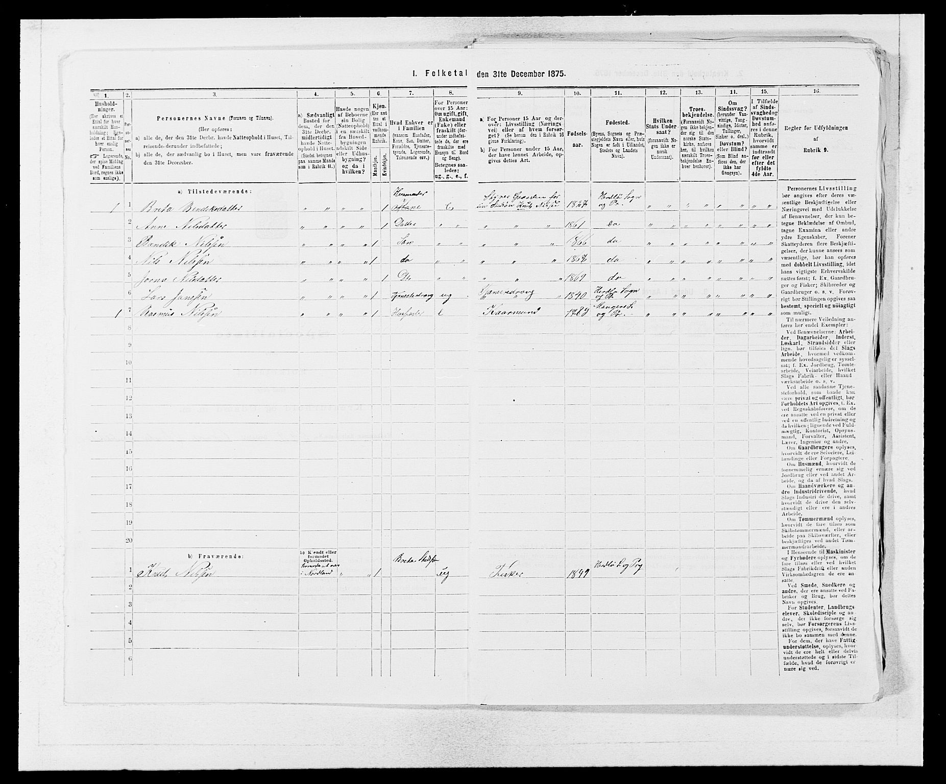 SAB, 1875 census for 1258P Herdla, 1875, p. 316