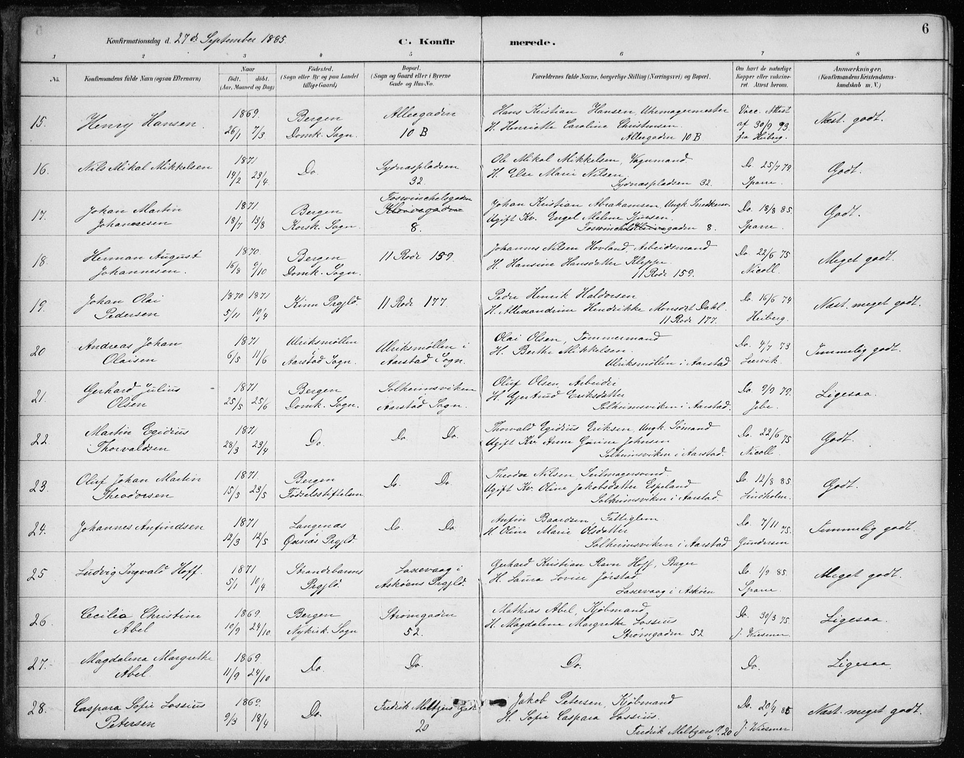 Johanneskirken sokneprestembete, SAB/A-76001/H/Haa/L0008: Parish register (official) no. C 1, 1885-1907, p. 6