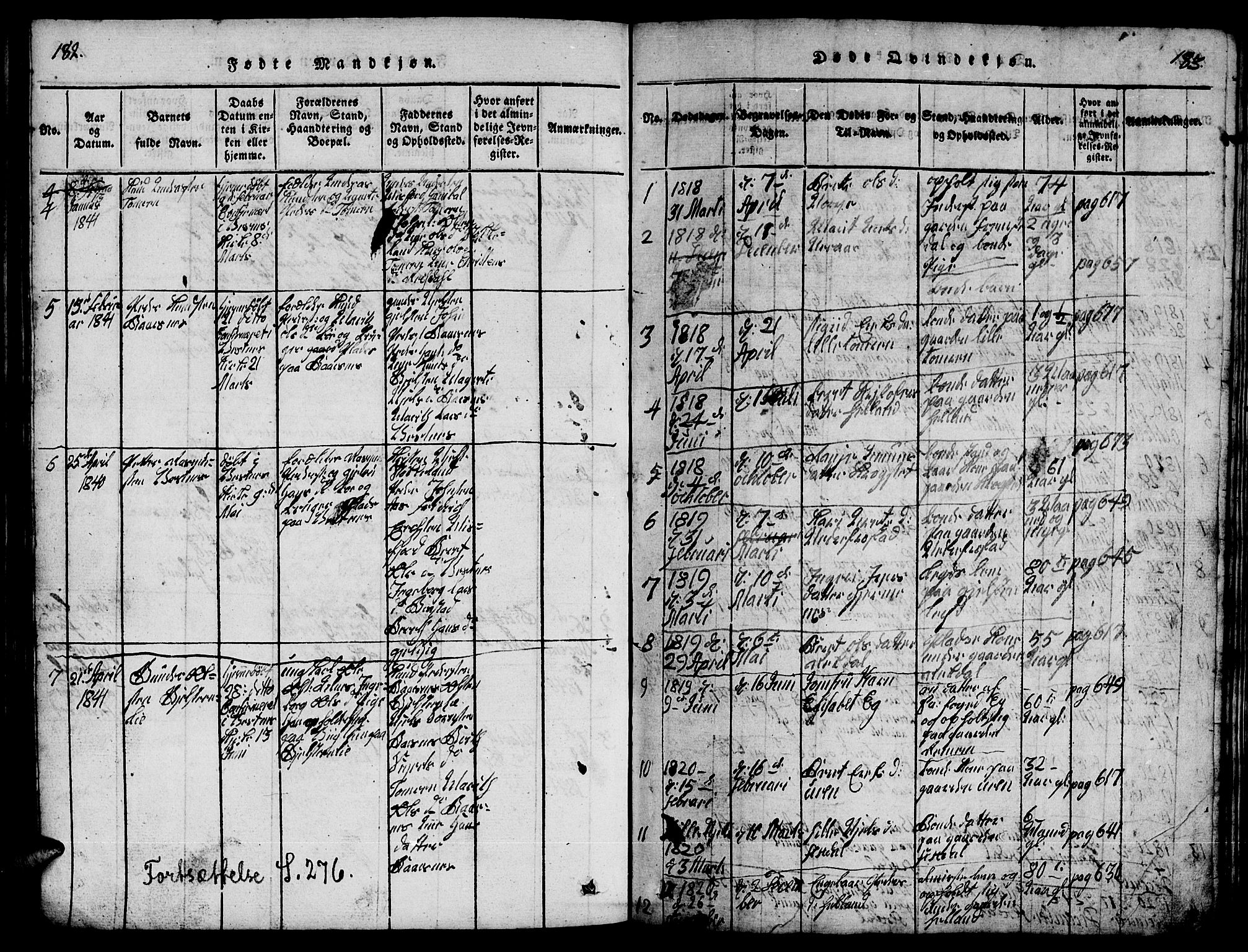 Ministerialprotokoller, klokkerbøker og fødselsregistre - Møre og Romsdal, SAT/A-1454/539/L0535: Parish register (copy) no. 539C01, 1818-1842, p. 182-183