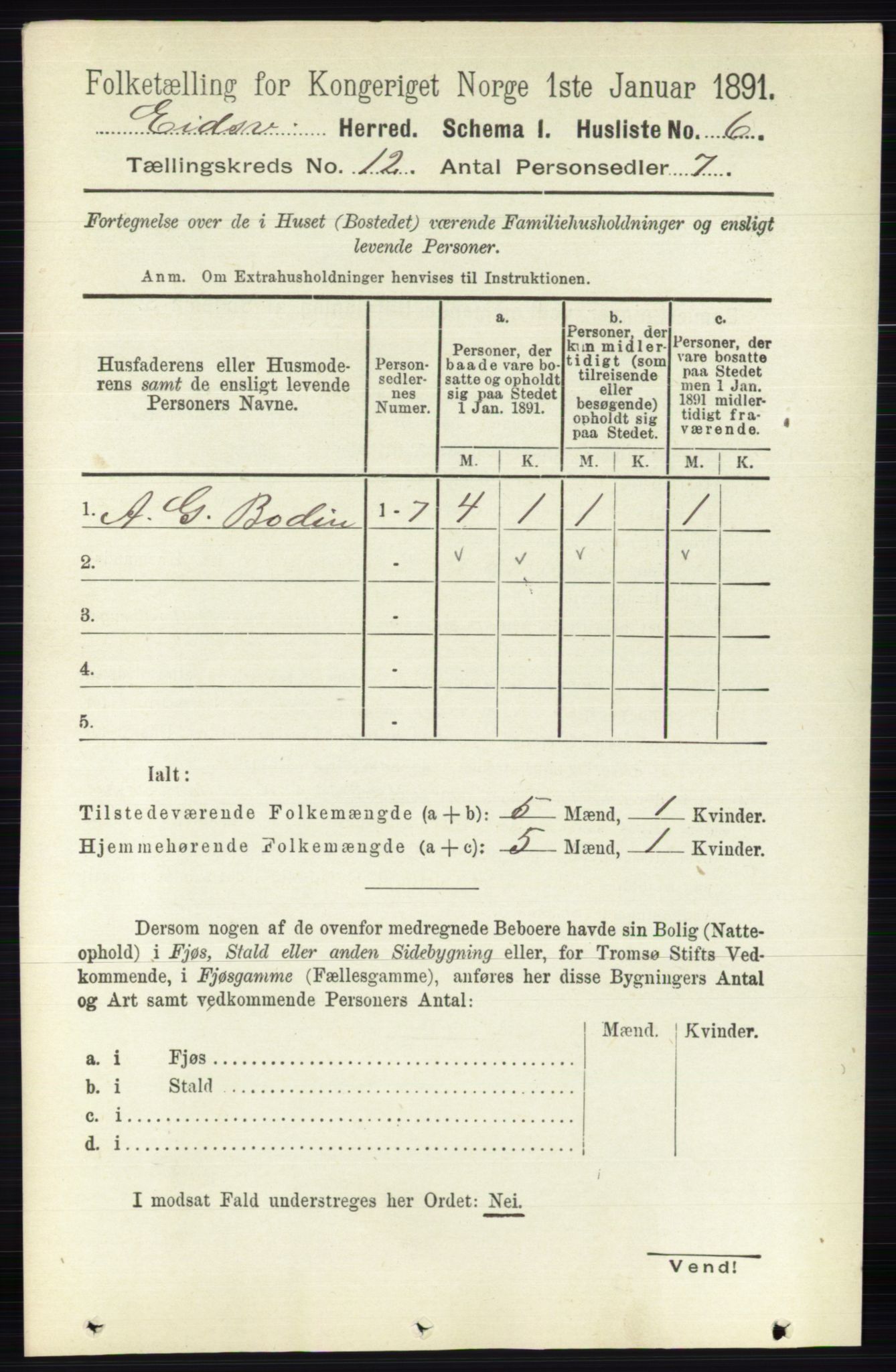 RA, 1891 census for 0237 Eidsvoll, 1891, p. 8412