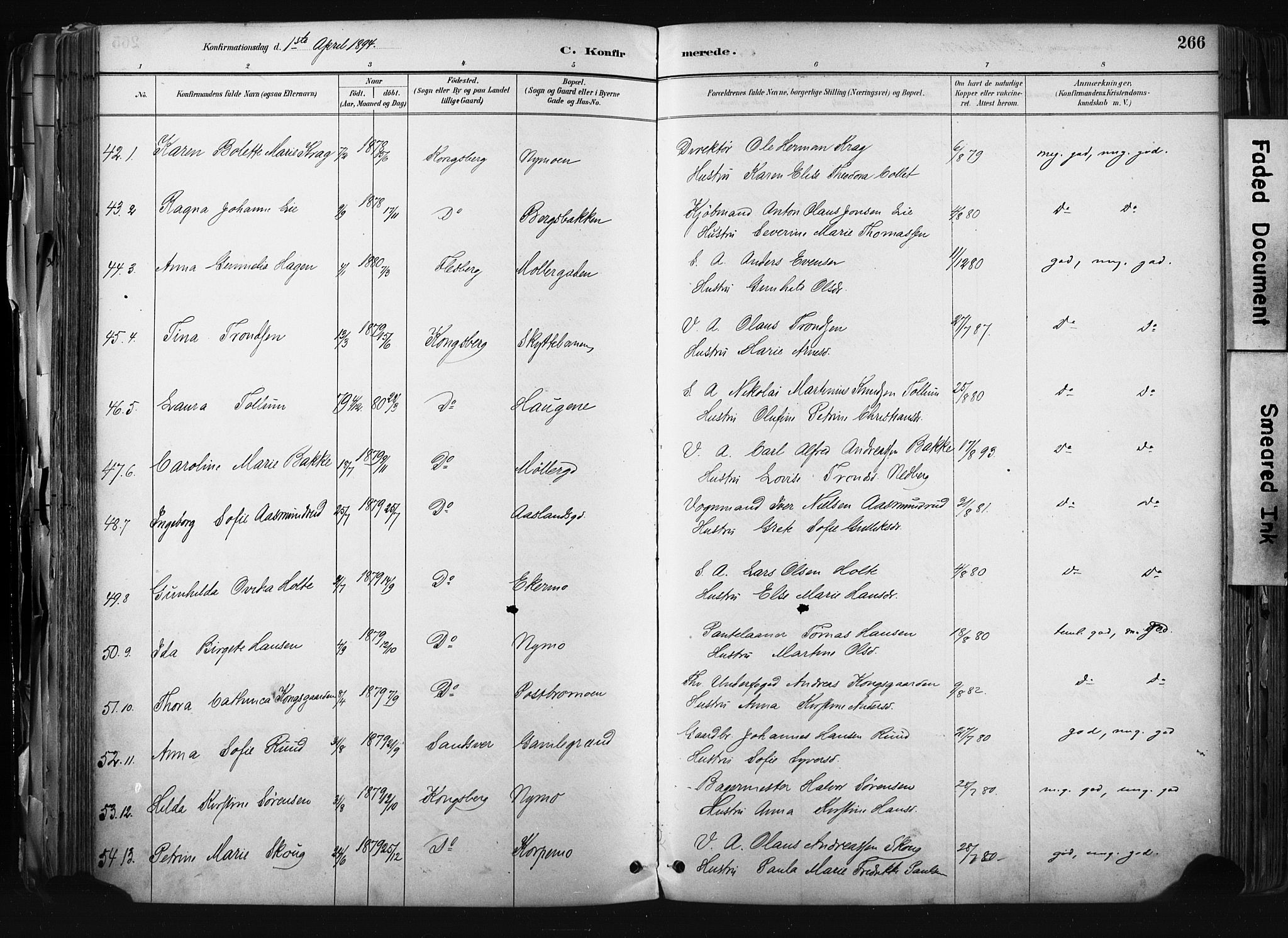 Kongsberg kirkebøker, AV/SAKO-A-22/F/Fb/L0002: Parish register (official) no. II 2, 1886-1896, p. 266