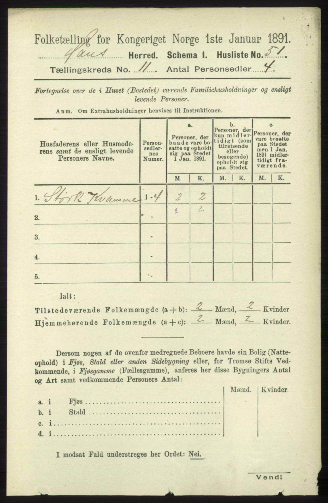 RA, 1891 census for 1250 Haus, 1891, p. 4318