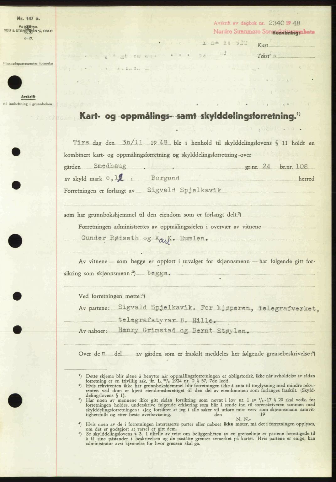 Nordre Sunnmøre sorenskriveri, AV/SAT-A-0006/1/2/2C/2Ca: Mortgage book no. A29, 1948-1949, Diary no: : 2340/1948