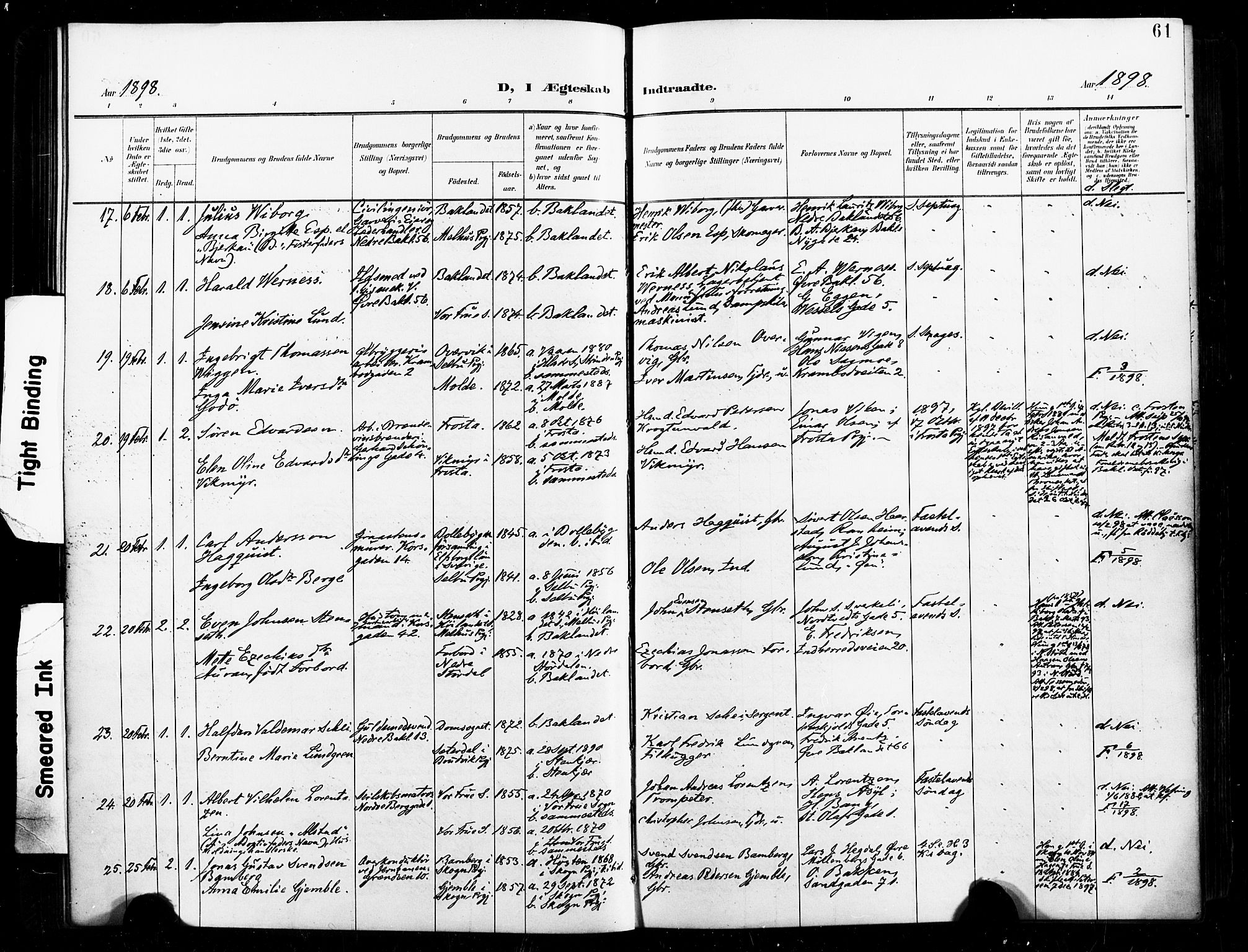 Ministerialprotokoller, klokkerbøker og fødselsregistre - Sør-Trøndelag, AV/SAT-A-1456/604/L0198: Parish register (official) no. 604A19, 1893-1900, p. 61