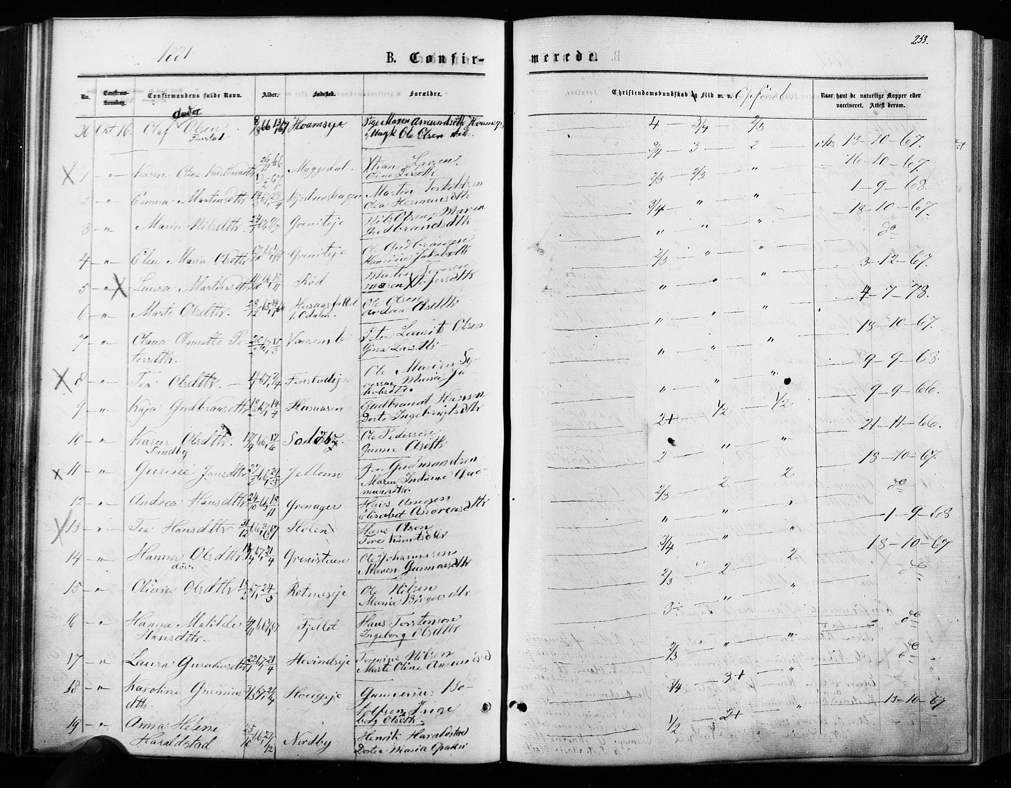 Nes prestekontor Kirkebøker, AV/SAO-A-10410/F/Fa/L0009: Parish register (official) no. I 9, 1875-1882, p. 253