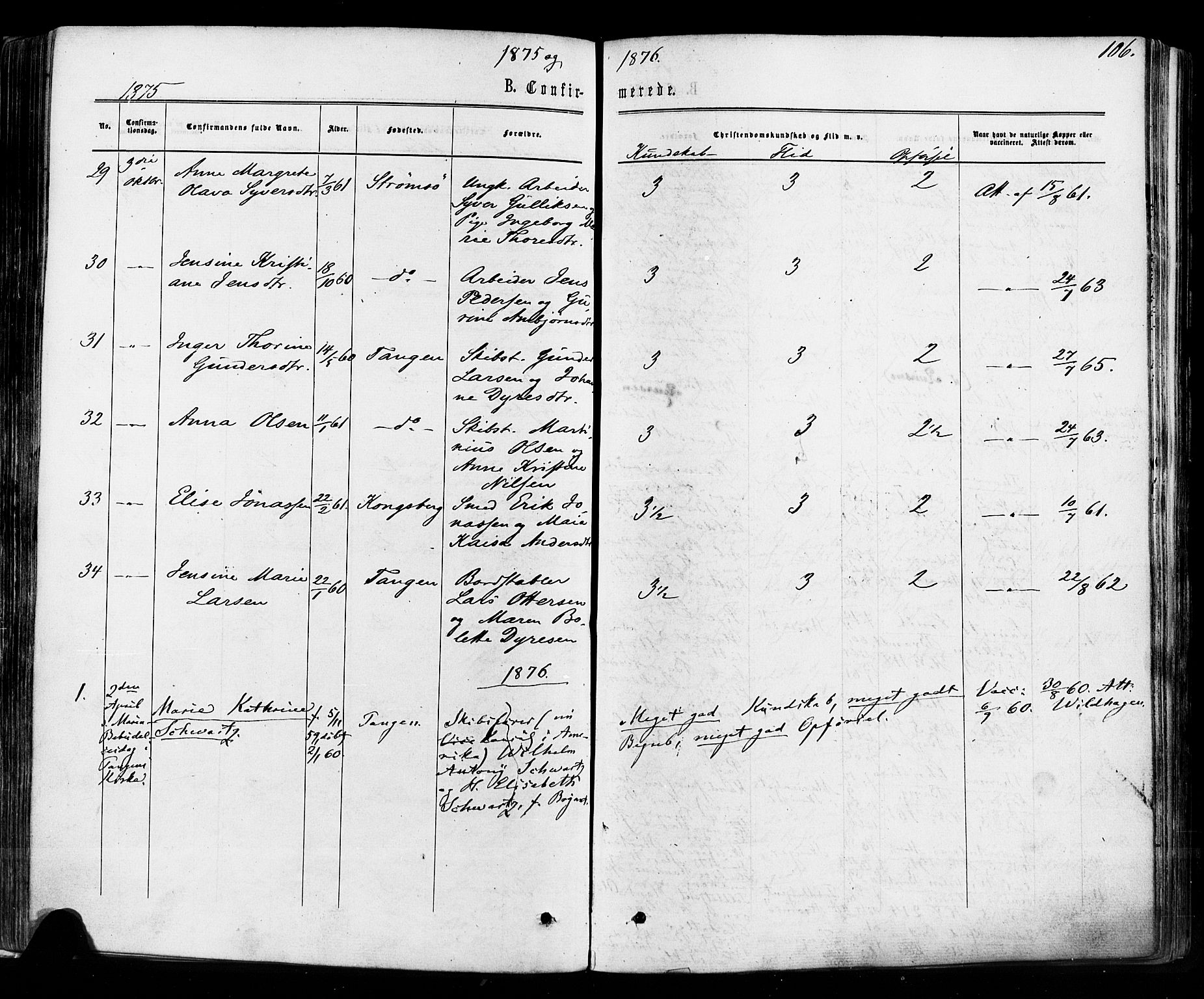 Strømsø kirkebøker, SAKO/A-246/F/Fa/L0018: Parish register (official) no. I 18, 1865-1878, p. 106