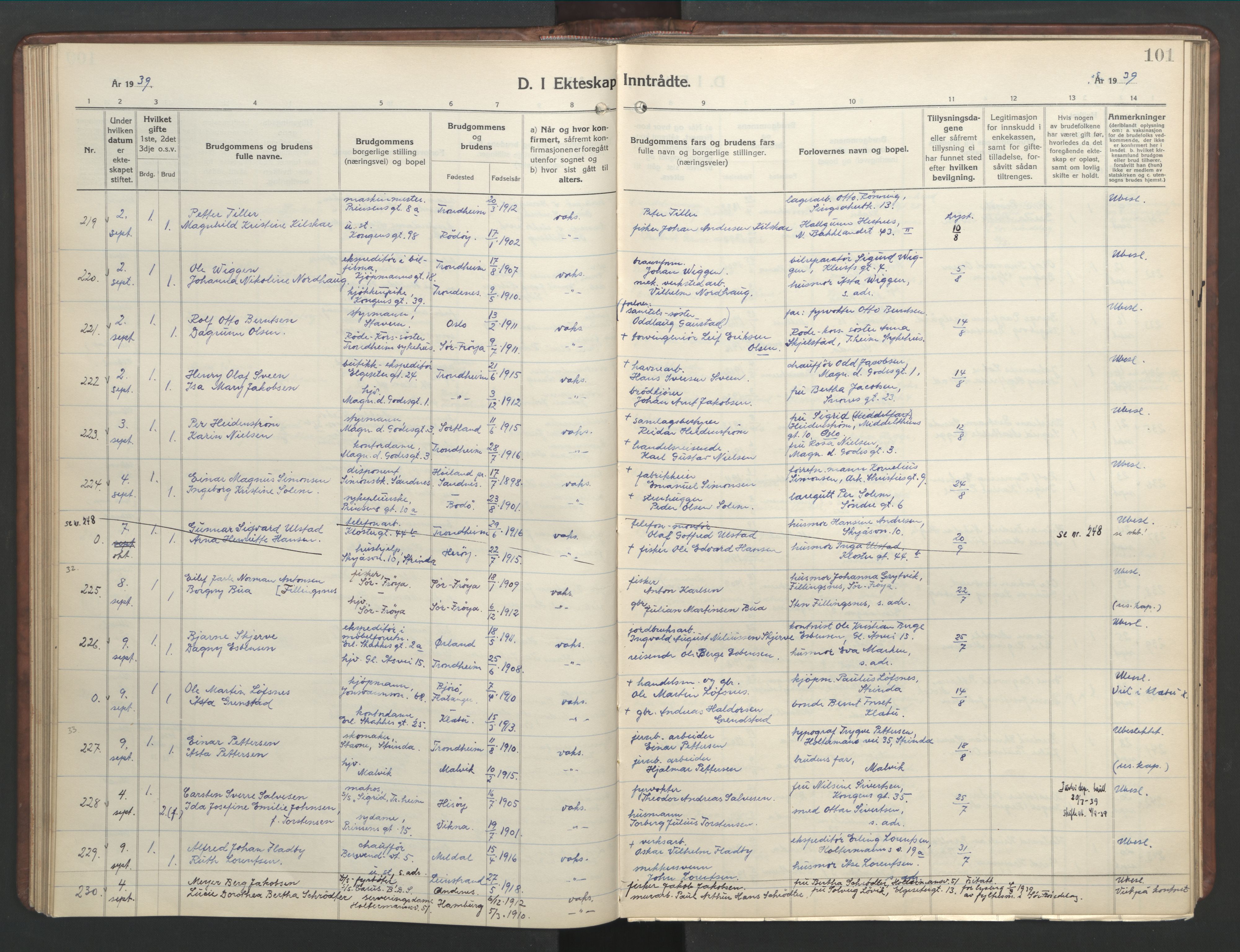 Ministerialprotokoller, klokkerbøker og fødselsregistre - Sør-Trøndelag, SAT/A-1456/601/L0101: Parish register (copy) no. 601C19, 1935-1946, p. 101