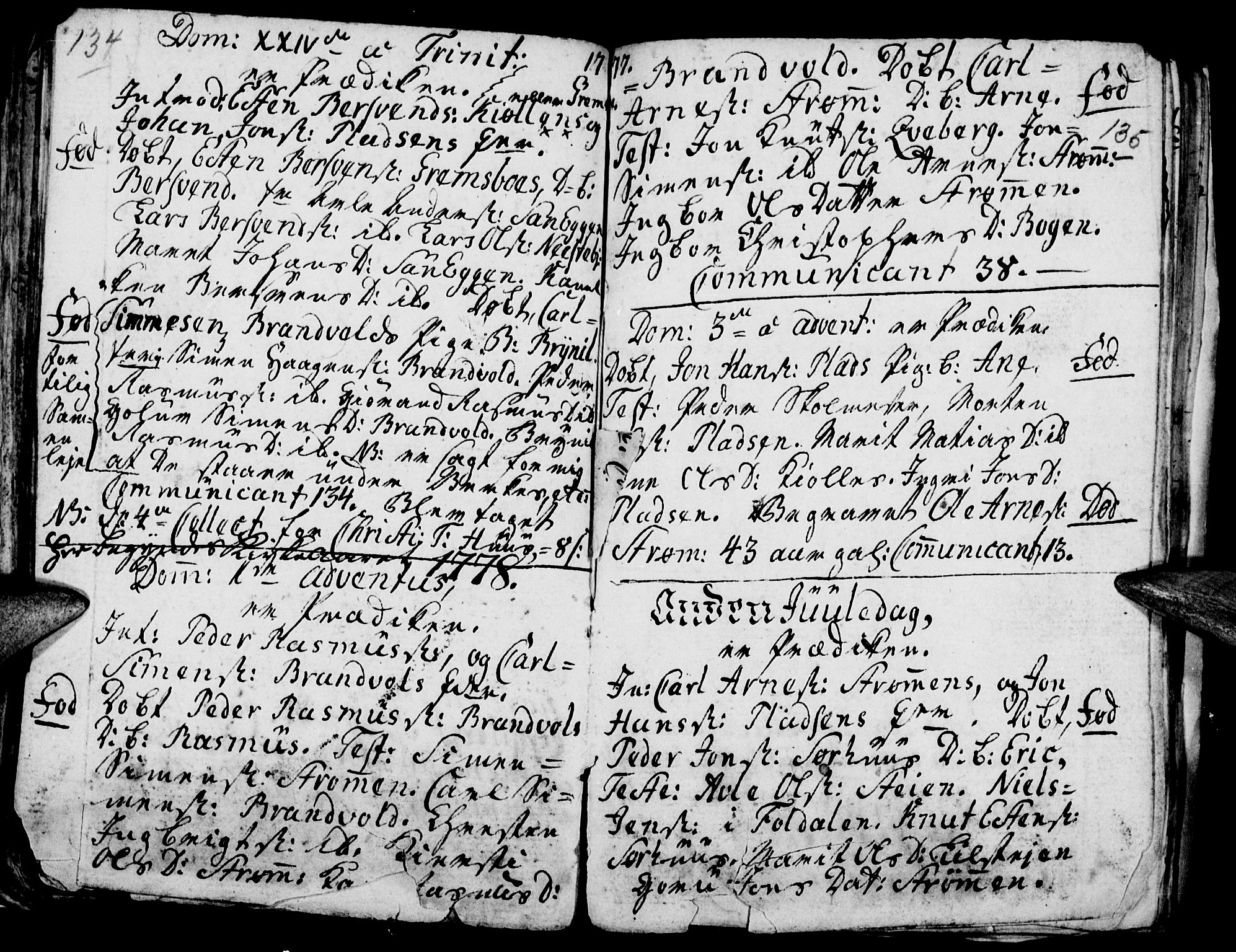 Tynset prestekontor, SAH/PREST-058/H/Ha/Hab/L0009: Parish register (official) no. 9, 1769-1781, p. 134-135