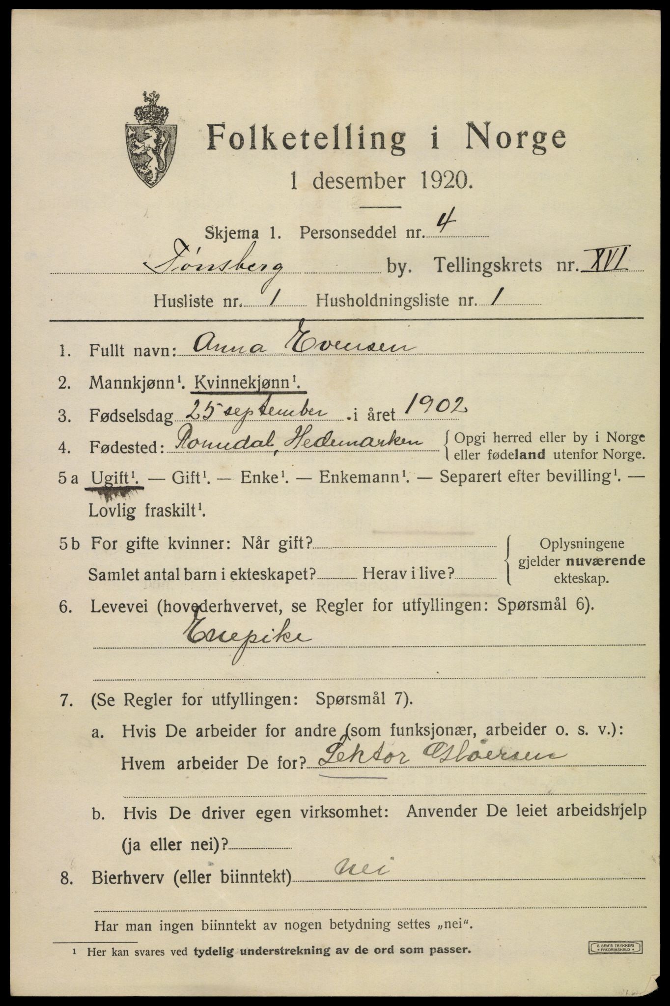 SAKO, 1920 census for Tønsberg, 1920, p. 24521