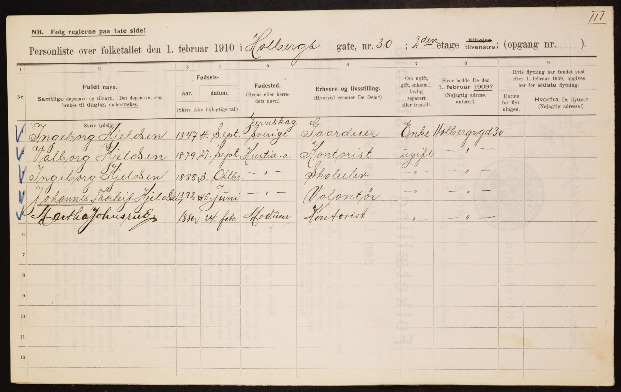 OBA, Municipal Census 1910 for Kristiania, 1910, p. 39754