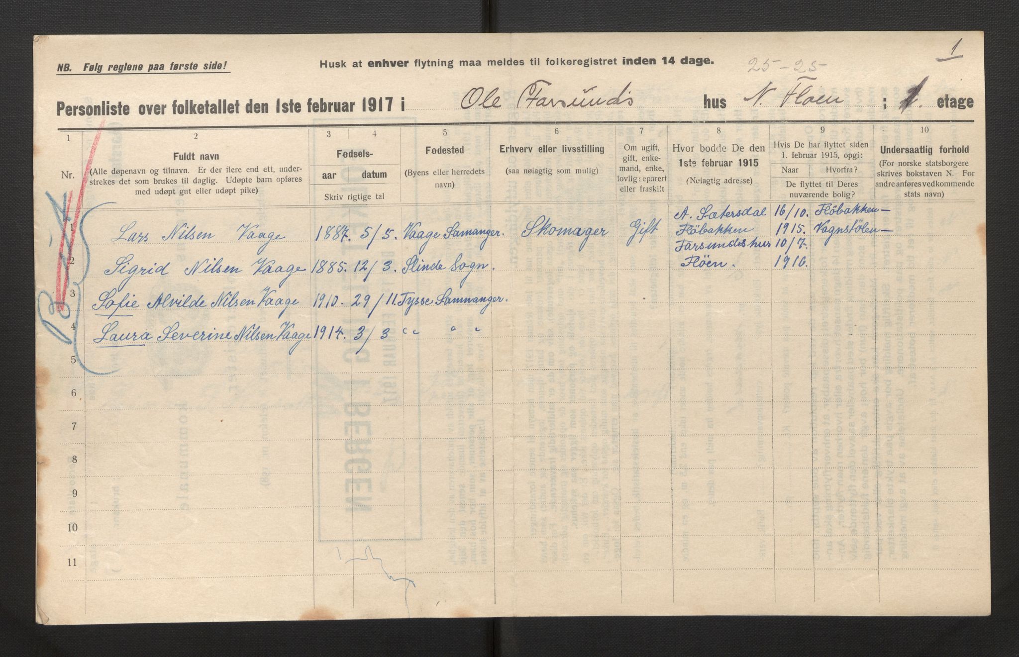 SAB, Municipal Census 1917 for Bergen, 1917, p. 54174