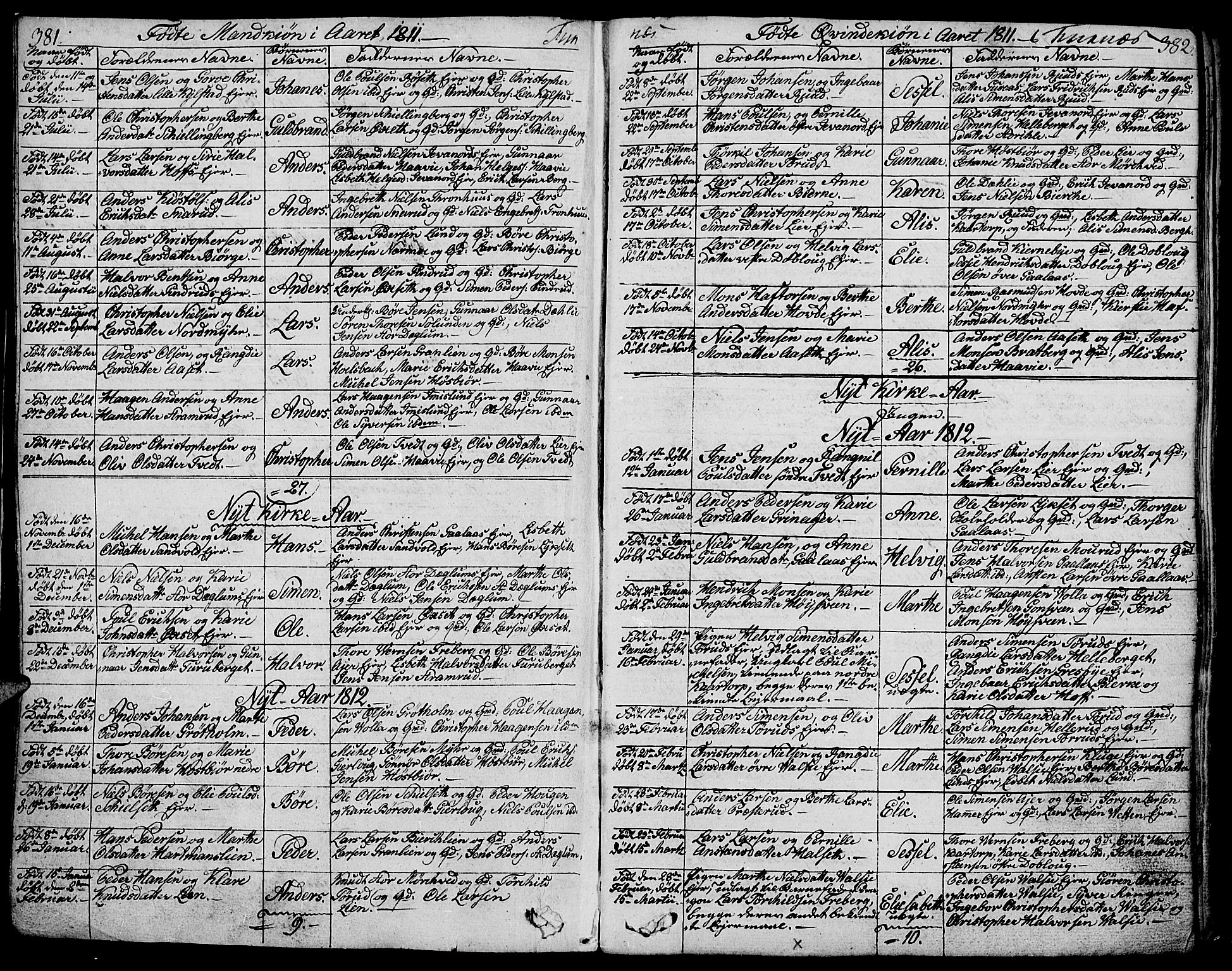 Vang prestekontor, Hedmark, SAH/PREST-008/H/Ha/Haa/L0006: Parish register (official) no. 6 /2, 1810-1827, p. 381-382