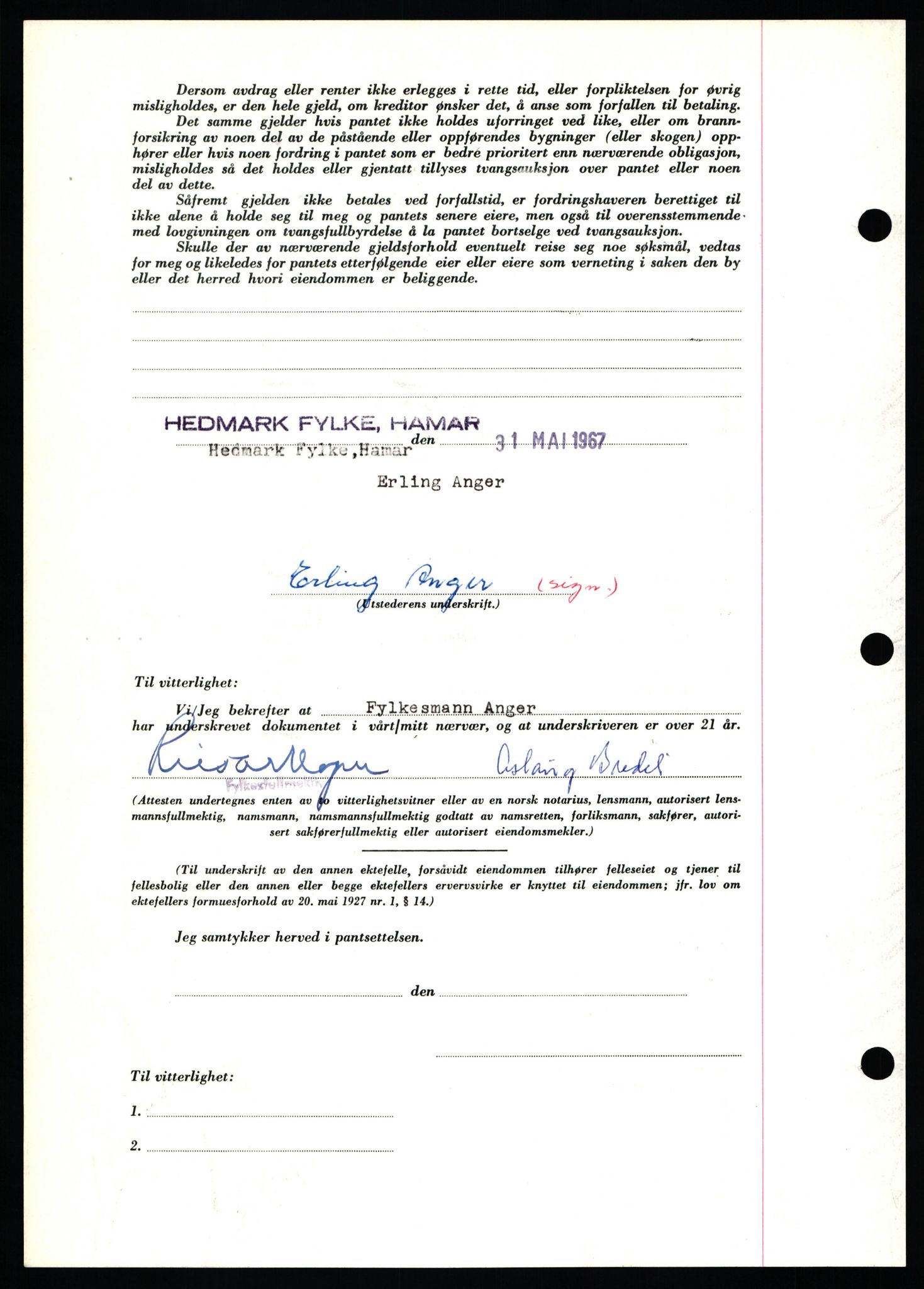 Nord-Hedmark sorenskriveri, SAH/TING-012/H/Hb/Hbf/L0071: Mortgage book no. B71, 1967-1967, Diary no: : 2417/1967