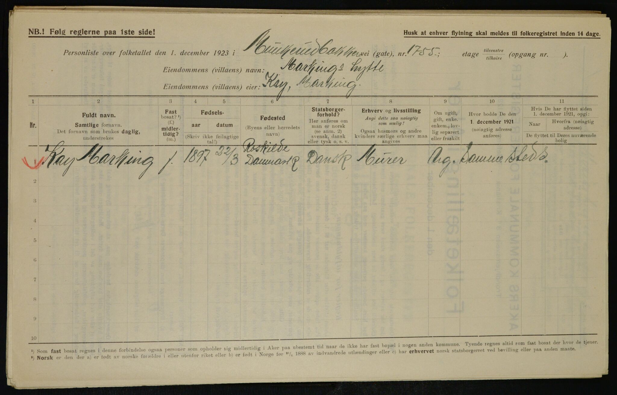 , Municipal Census 1923 for Aker, 1923, p. 37853