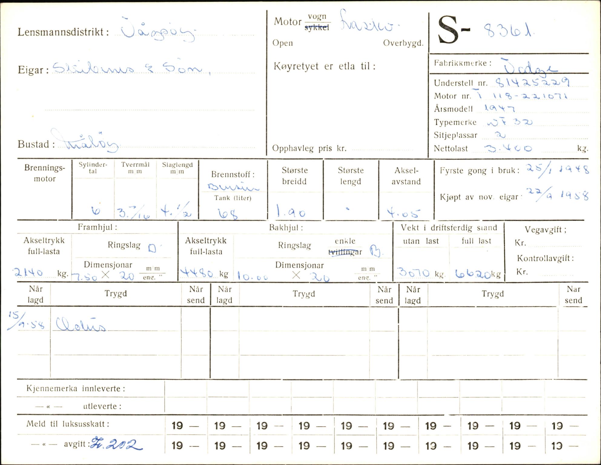 Statens vegvesen, Sogn og Fjordane vegkontor, AV/SAB-A-5301/4/F/L0006: Registerkort utmeldte Fjordane S8300-9500, 1930-1961, p. 90