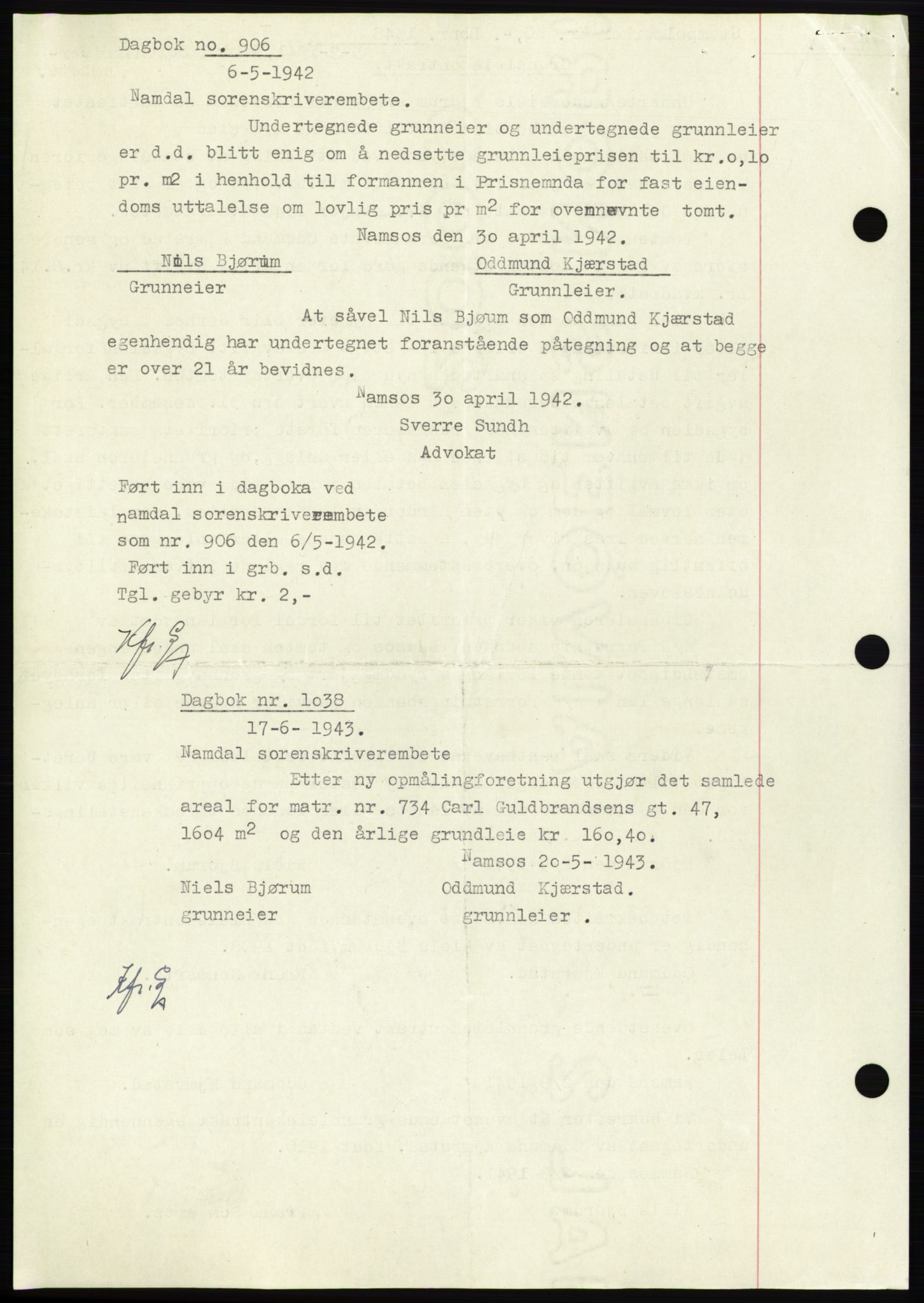 Namdal sorenskriveri, SAT/A-4133/1/2/2C: Mortgage book no. -, 1941-1942, Diary no: : 1348/1941