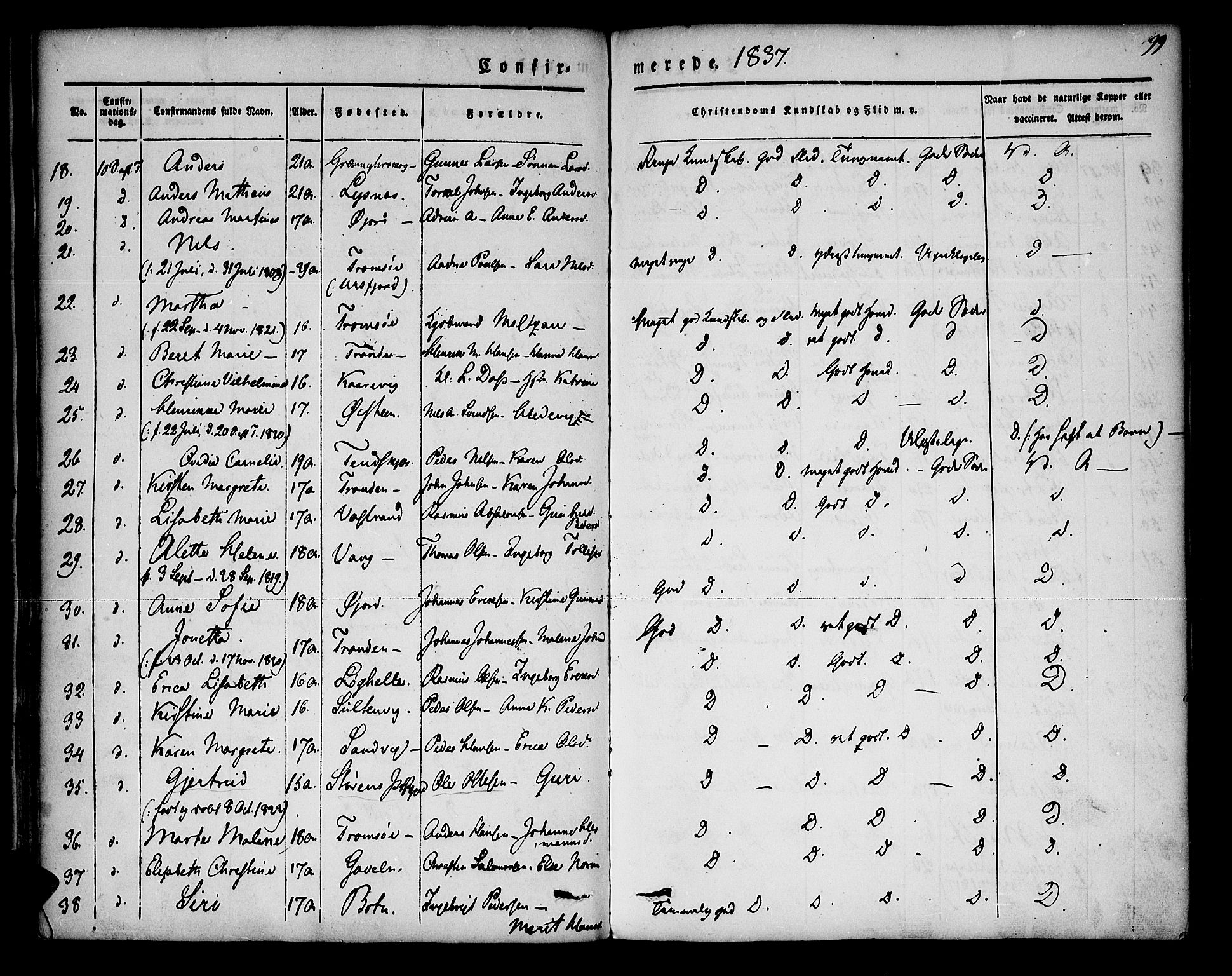 Lenvik sokneprestembete, SATØ/S-1310/H/Ha/Haa/L0004kirke: Parish register (official) no. 4, 1832-1844, p. 99