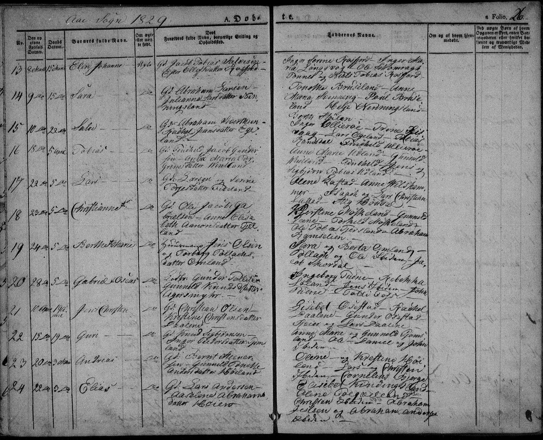 Lyngdal sokneprestkontor, AV/SAK-1111-0029/F/Fa/Fac/L0007: Parish register (official) no. A 7, 1825-1838, p. 26