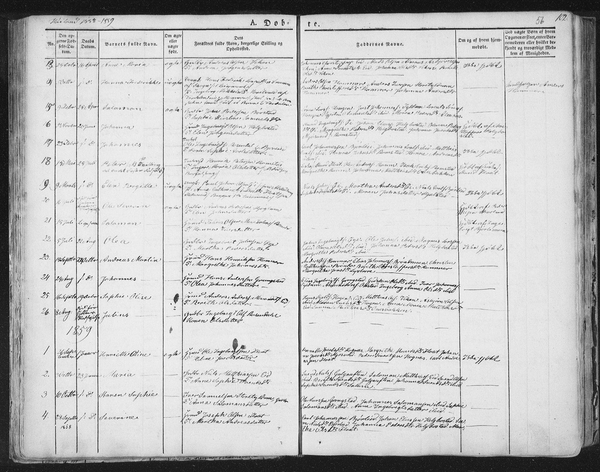 Ministerialprotokoller, klokkerbøker og fødselsregistre - Nord-Trøndelag, SAT/A-1458/758/L0513: Parish register (official) no. 758A02 /2, 1839-1868, p. 56