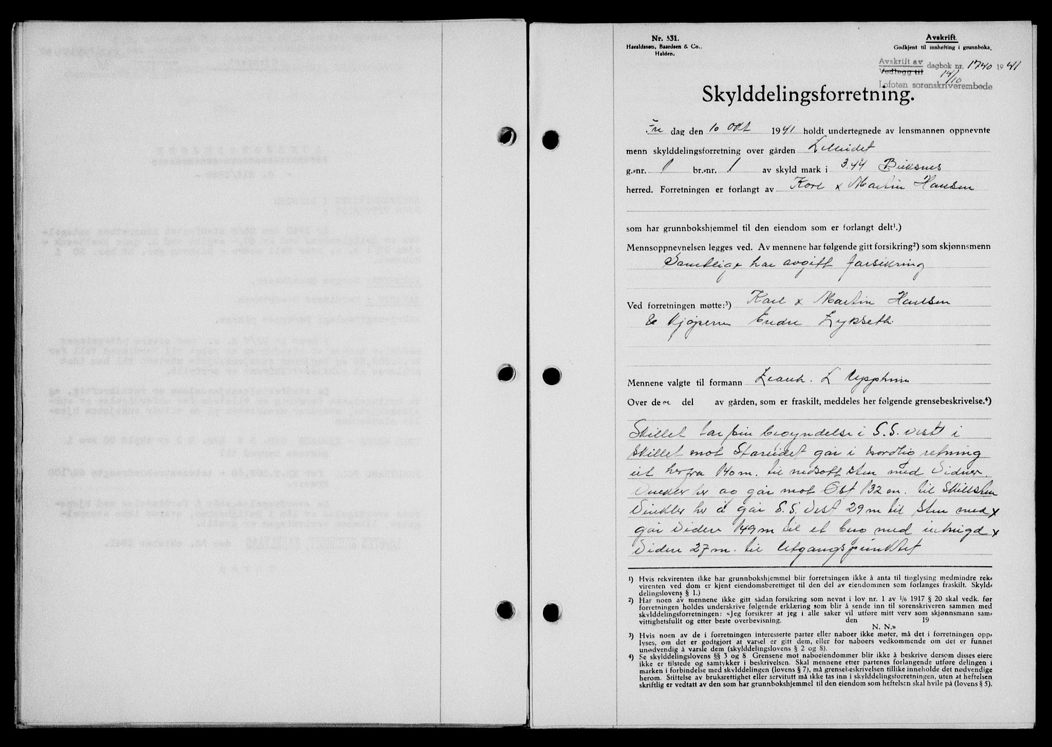Lofoten sorenskriveri, SAT/A-0017/1/2/2C/L0009a: Mortgage book no. 9a, 1941-1942, Diary no: : 1740/1941