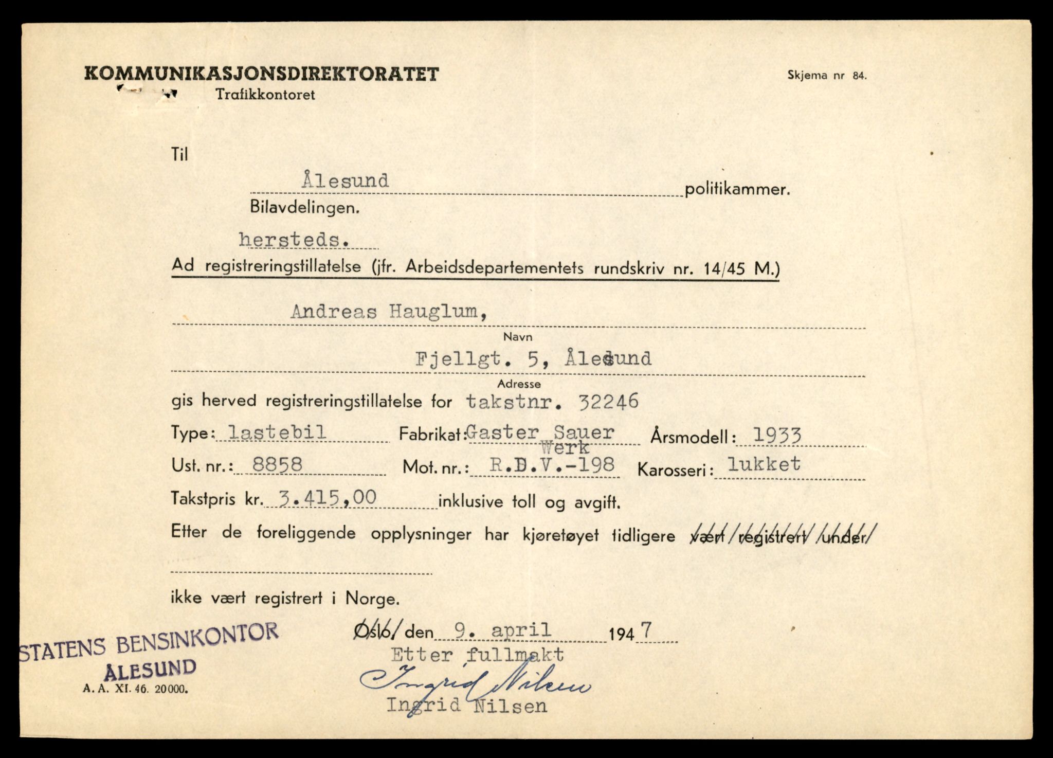 Møre og Romsdal vegkontor - Ålesund trafikkstasjon, AV/SAT-A-4099/F/Fe/L0033: Registreringskort for kjøretøy T 12151 - T 12474, 1927-1998, p. 2973