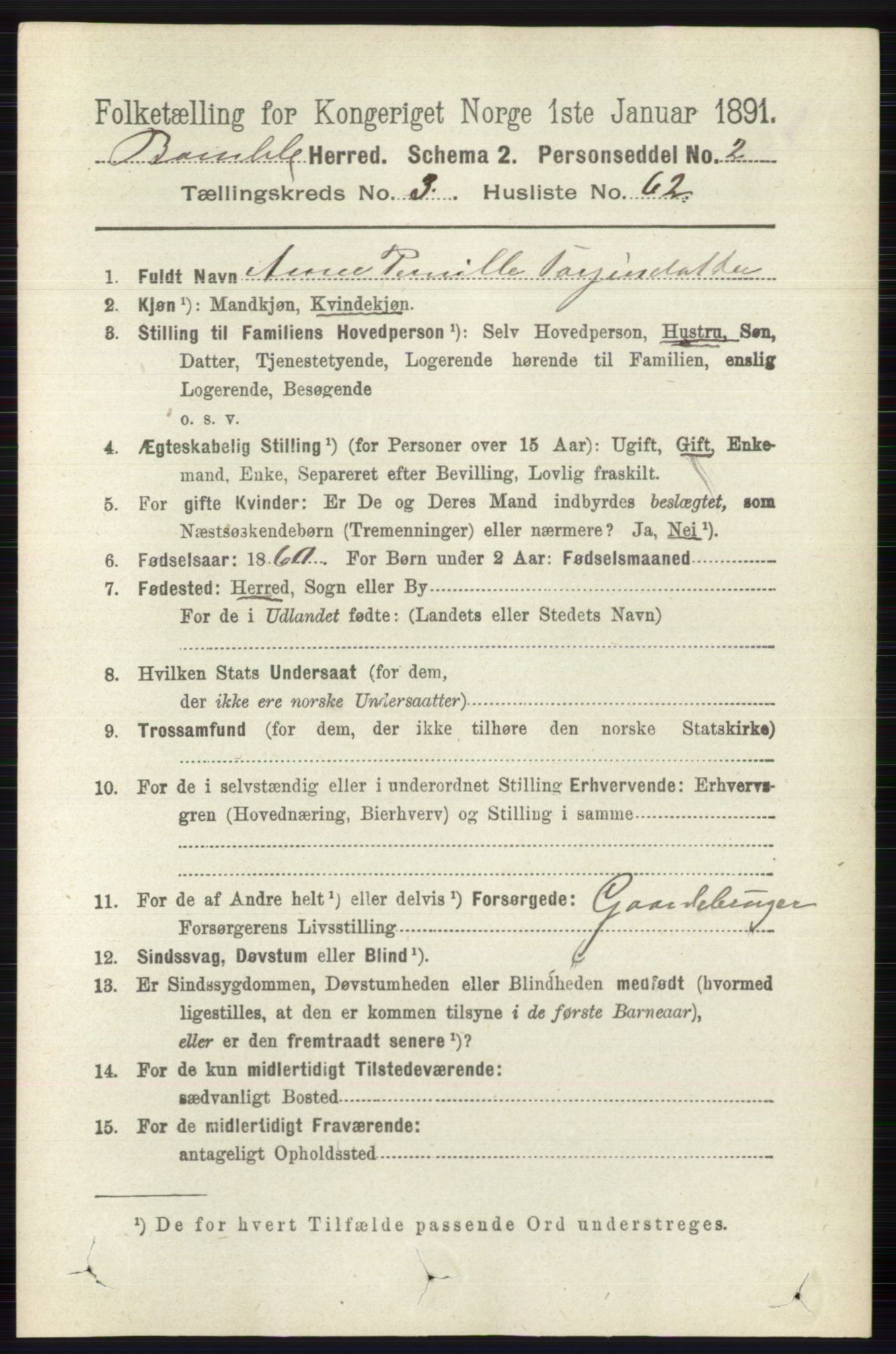 RA, 1891 census for 0814 Bamble, 1891, p. 1721