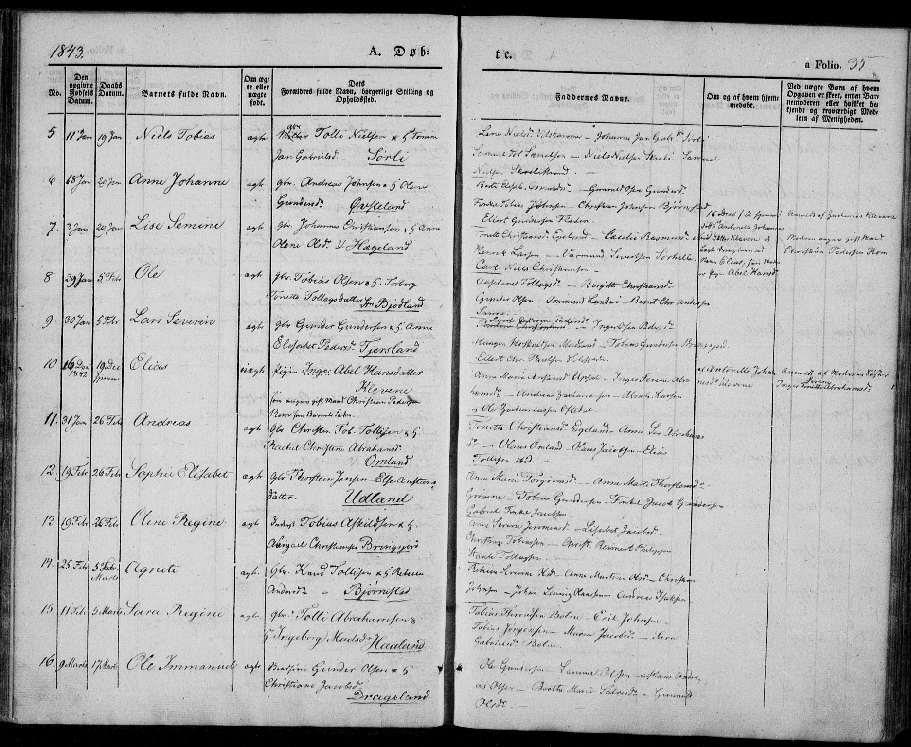 Lyngdal sokneprestkontor, AV/SAK-1111-0029/F/Fa/Fac/L0008: Parish register (official) no. A 8, 1837-1852, p. 35