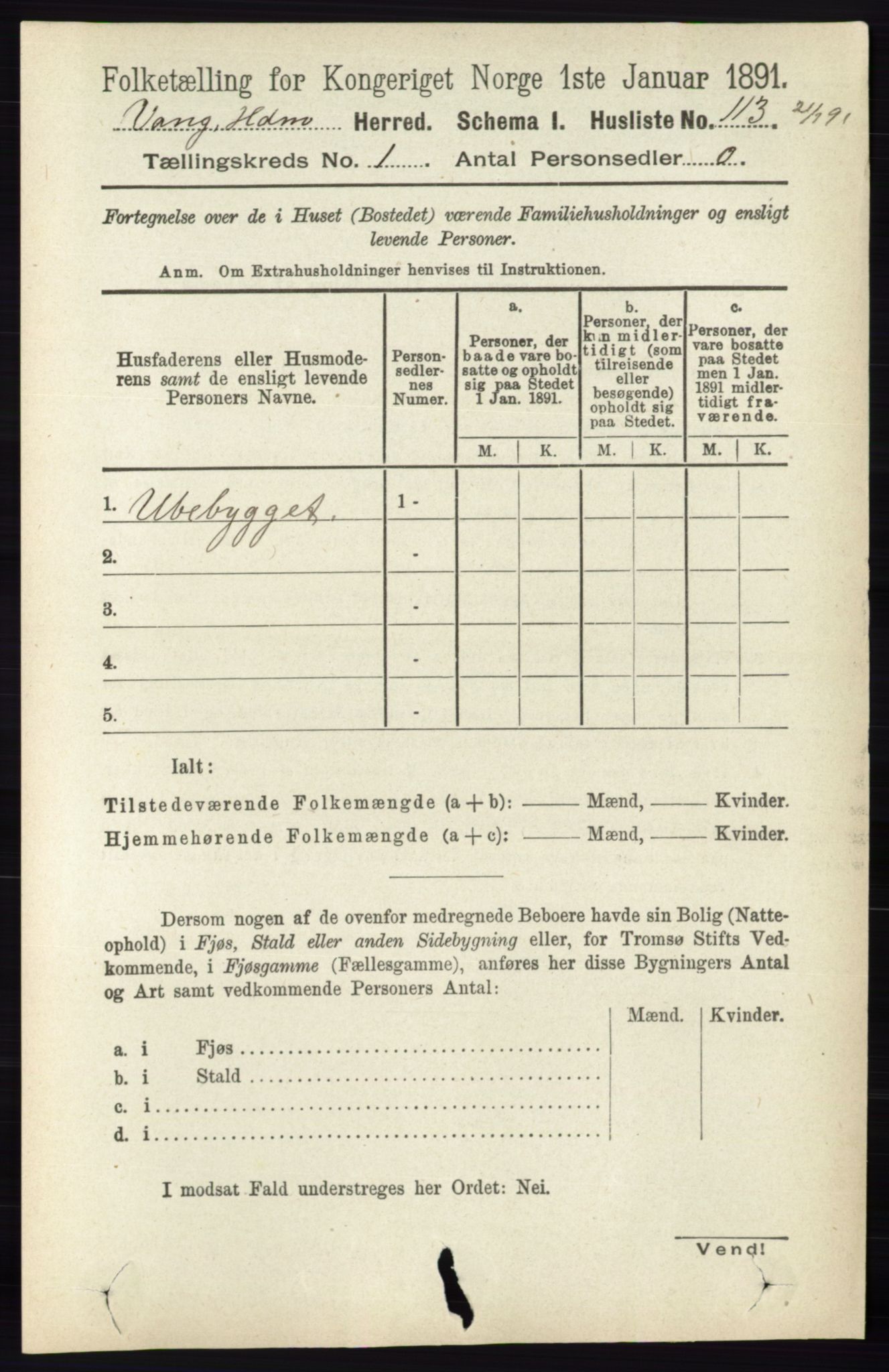 RA, 1891 census for 0414 Vang, 1891, p. 164