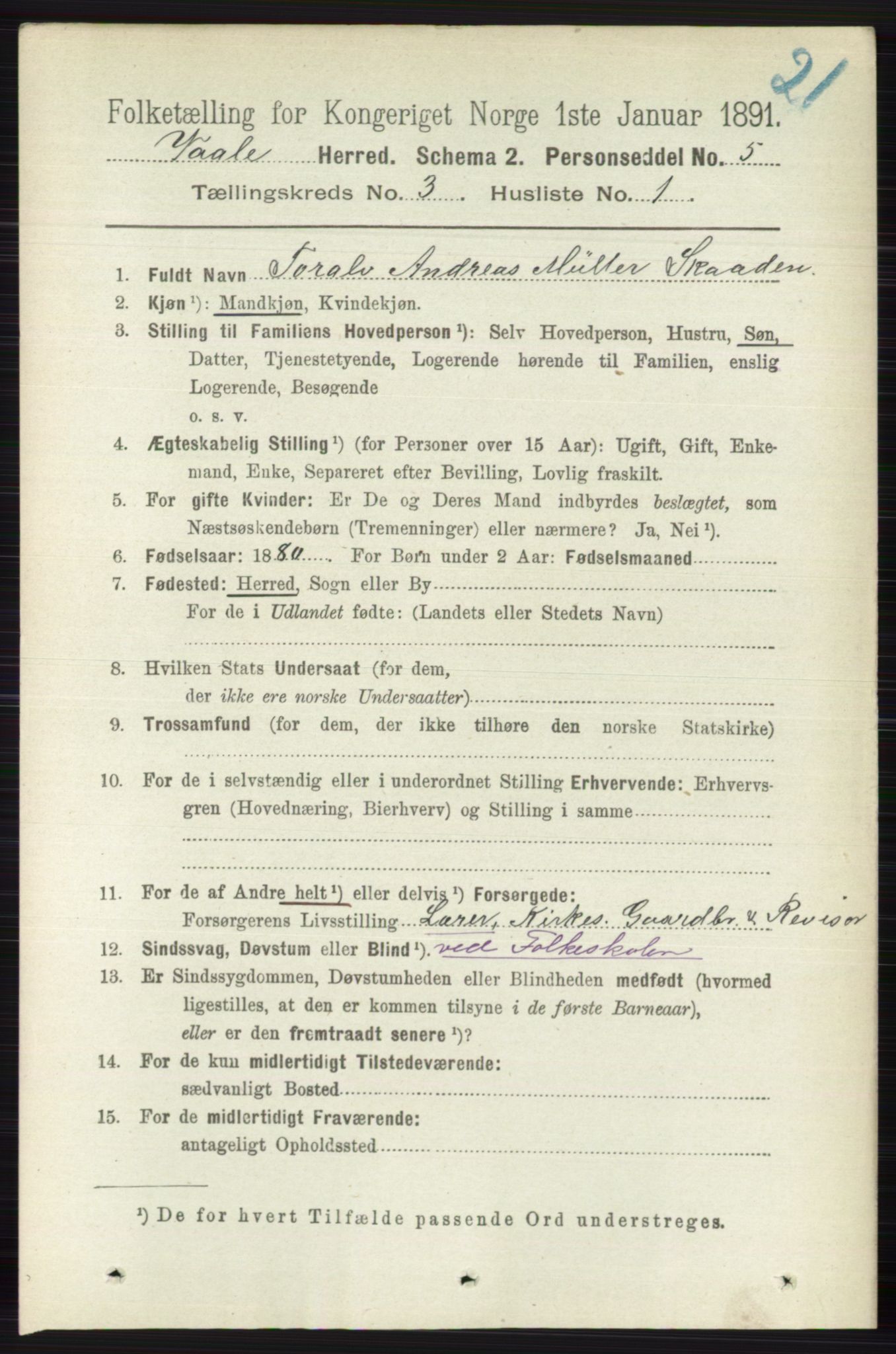 RA, 1891 census for 0716 Våle, 1891, p. 555