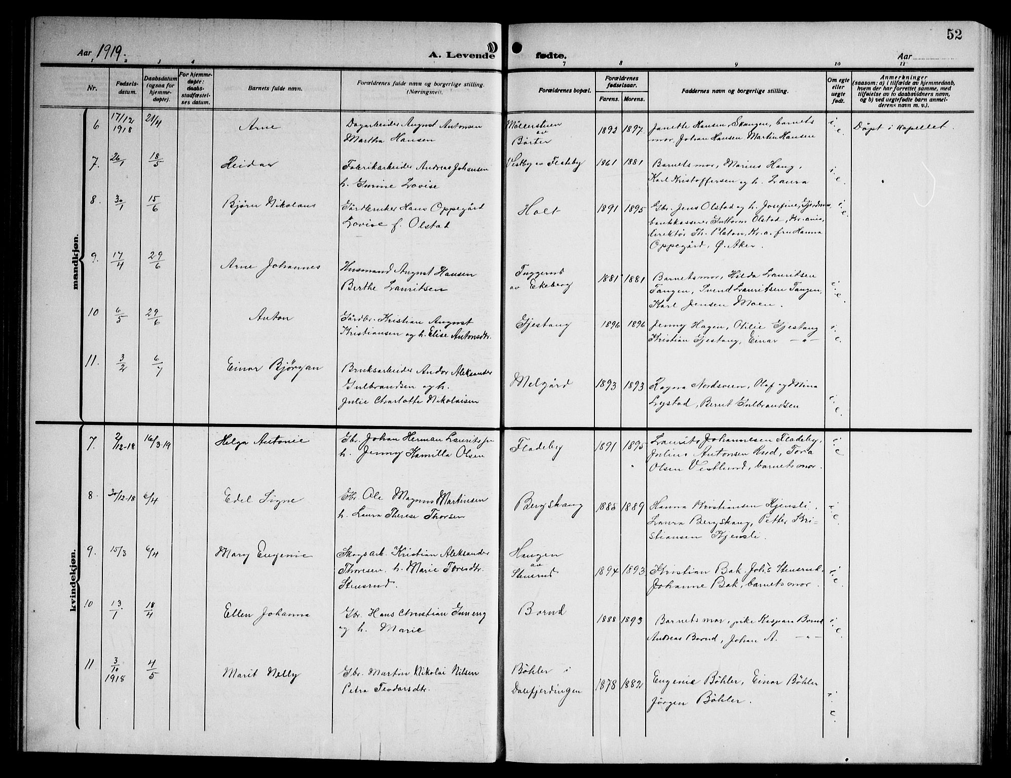 Enebakk prestekontor Kirkebøker, AV/SAO-A-10171c/G/Ga/L0007: Parish register (copy) no. I 7, 1911-1949, p. 52