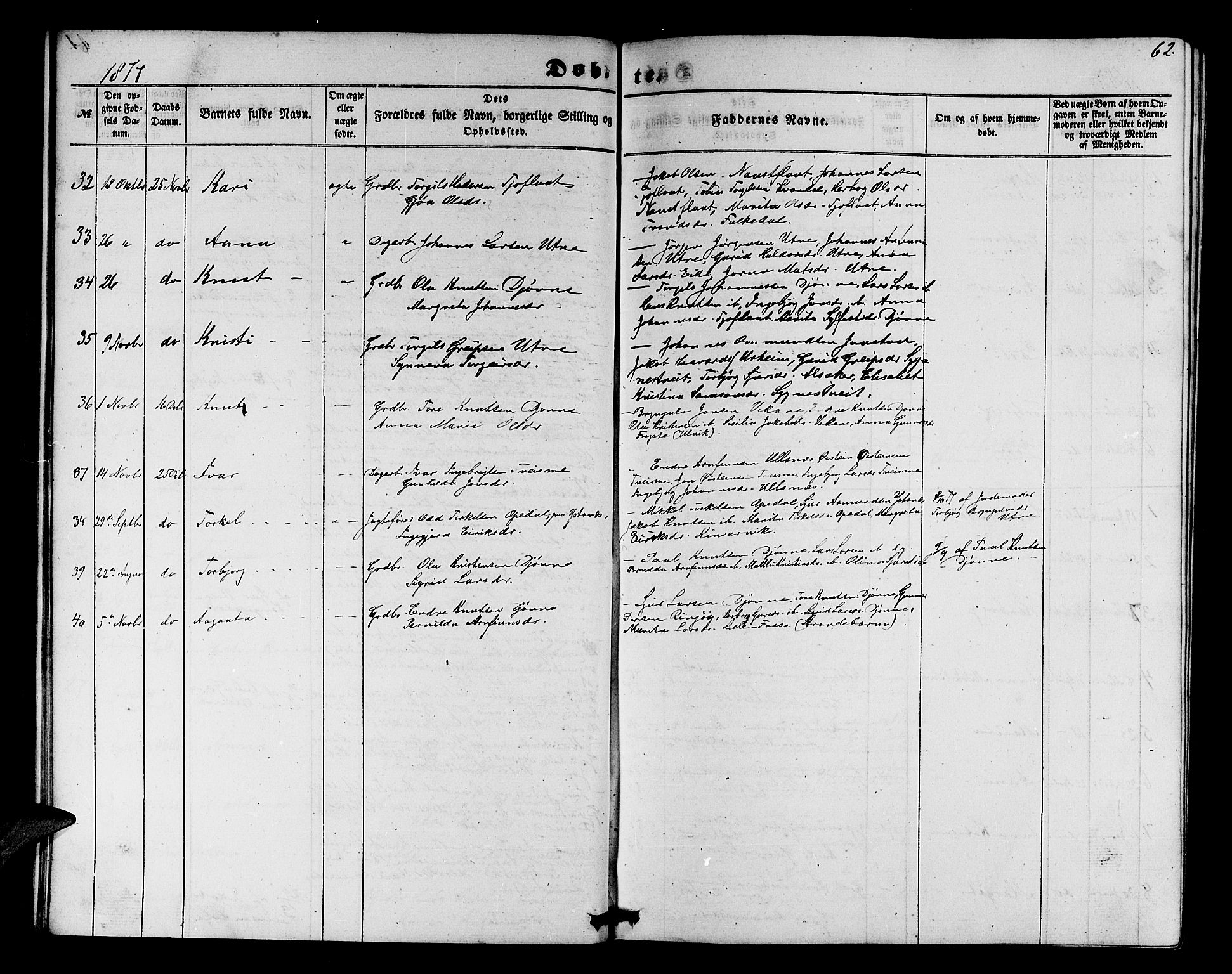 Ullensvang sokneprestembete, SAB/A-78701/H/Hab: Parish register (copy) no. E 6, 1857-1886, p. 62