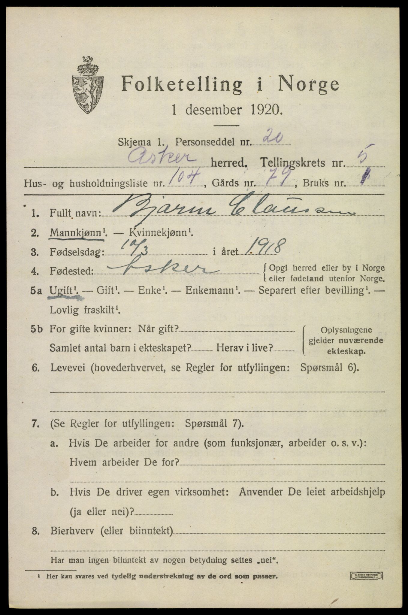 SAO, 1920 census for Asker, 1920, p. 14066