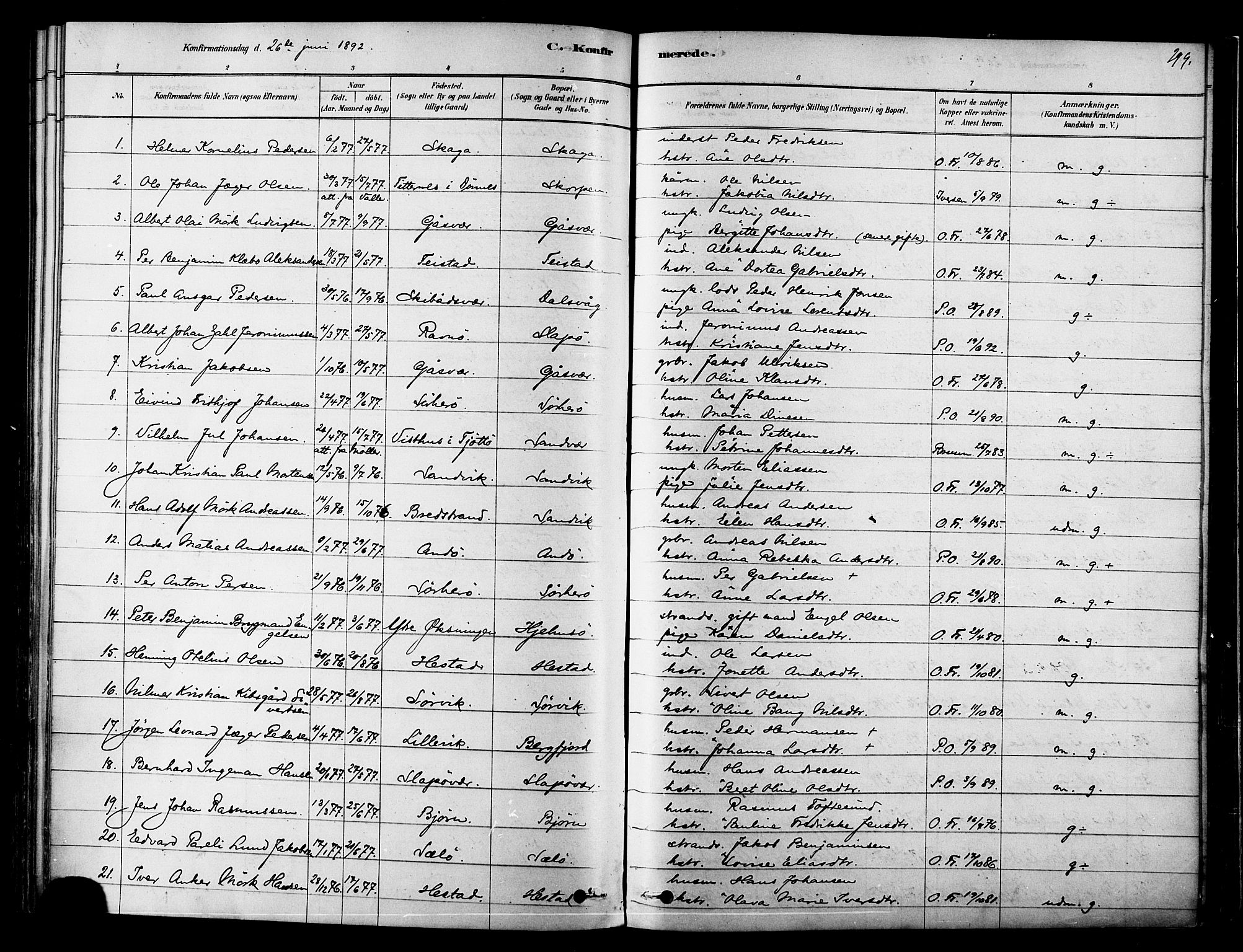 Ministerialprotokoller, klokkerbøker og fødselsregistre - Nordland, SAT/A-1459/834/L0507: Parish register (official) no. 834A05, 1878-1892, p. 299