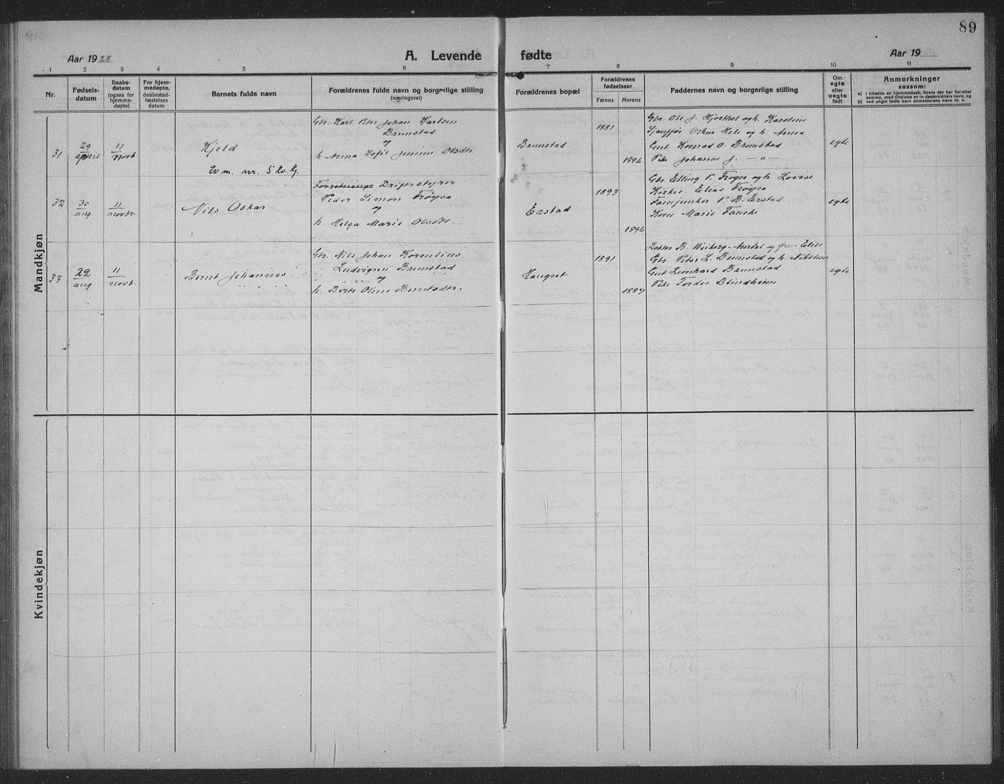 Ministerialprotokoller, klokkerbøker og fødselsregistre - Møre og Romsdal, AV/SAT-A-1454/523/L0342: Parish register (copy) no. 523C05, 1916-1937, p. 89