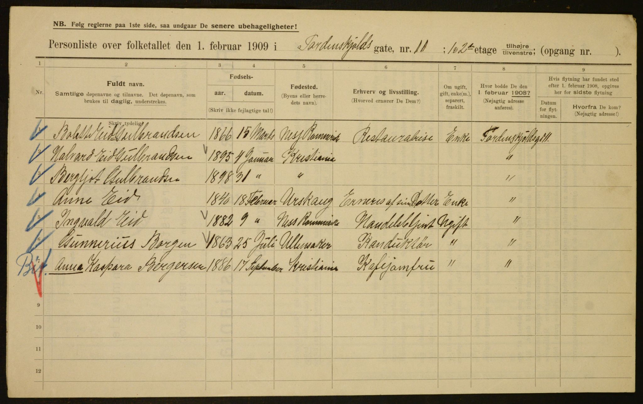 OBA, Municipal Census 1909 for Kristiania, 1909, p. 103209