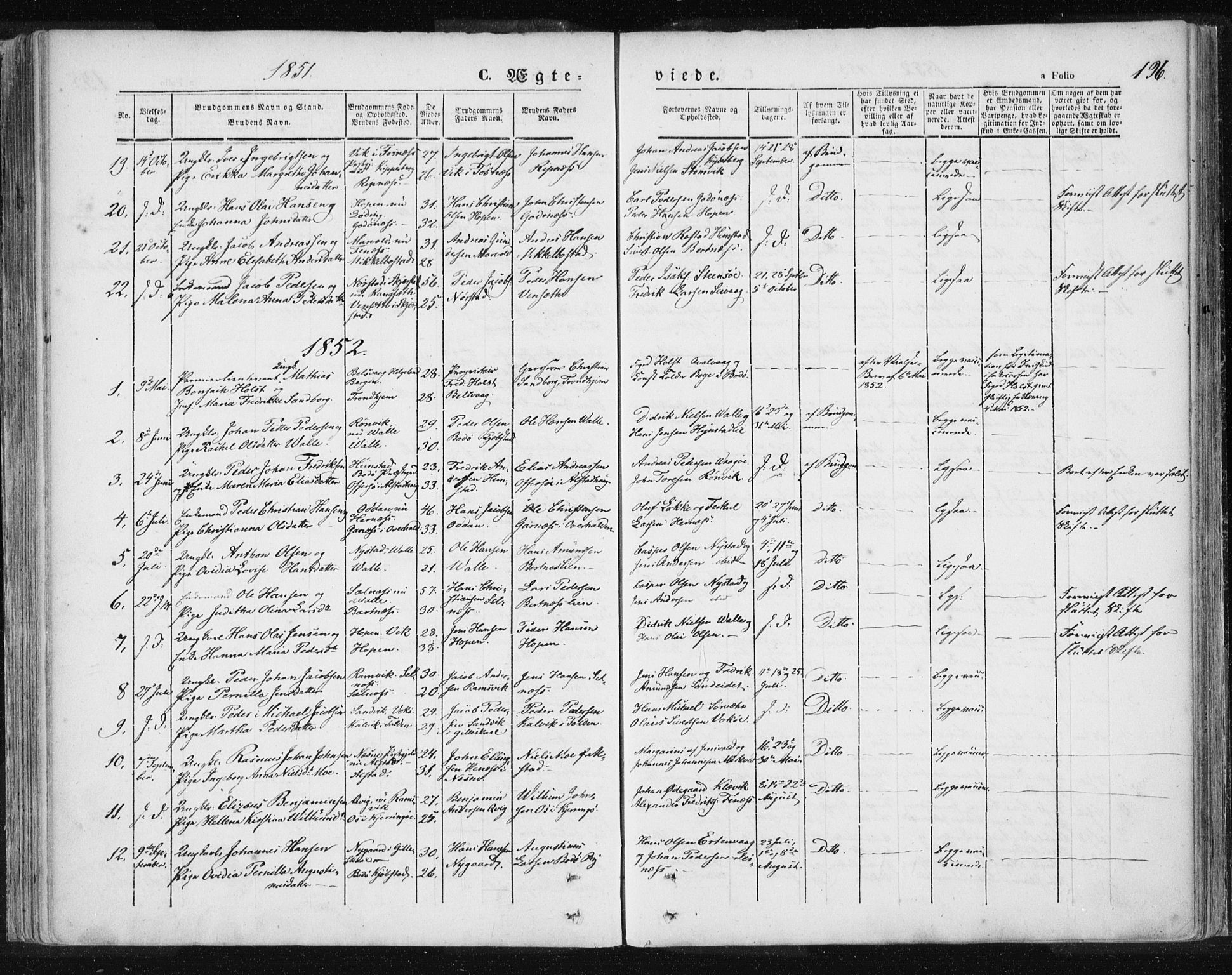 Ministerialprotokoller, klokkerbøker og fødselsregistre - Nordland, SAT/A-1459/801/L0007: Parish register (official) no. 801A07, 1845-1863, p. 196