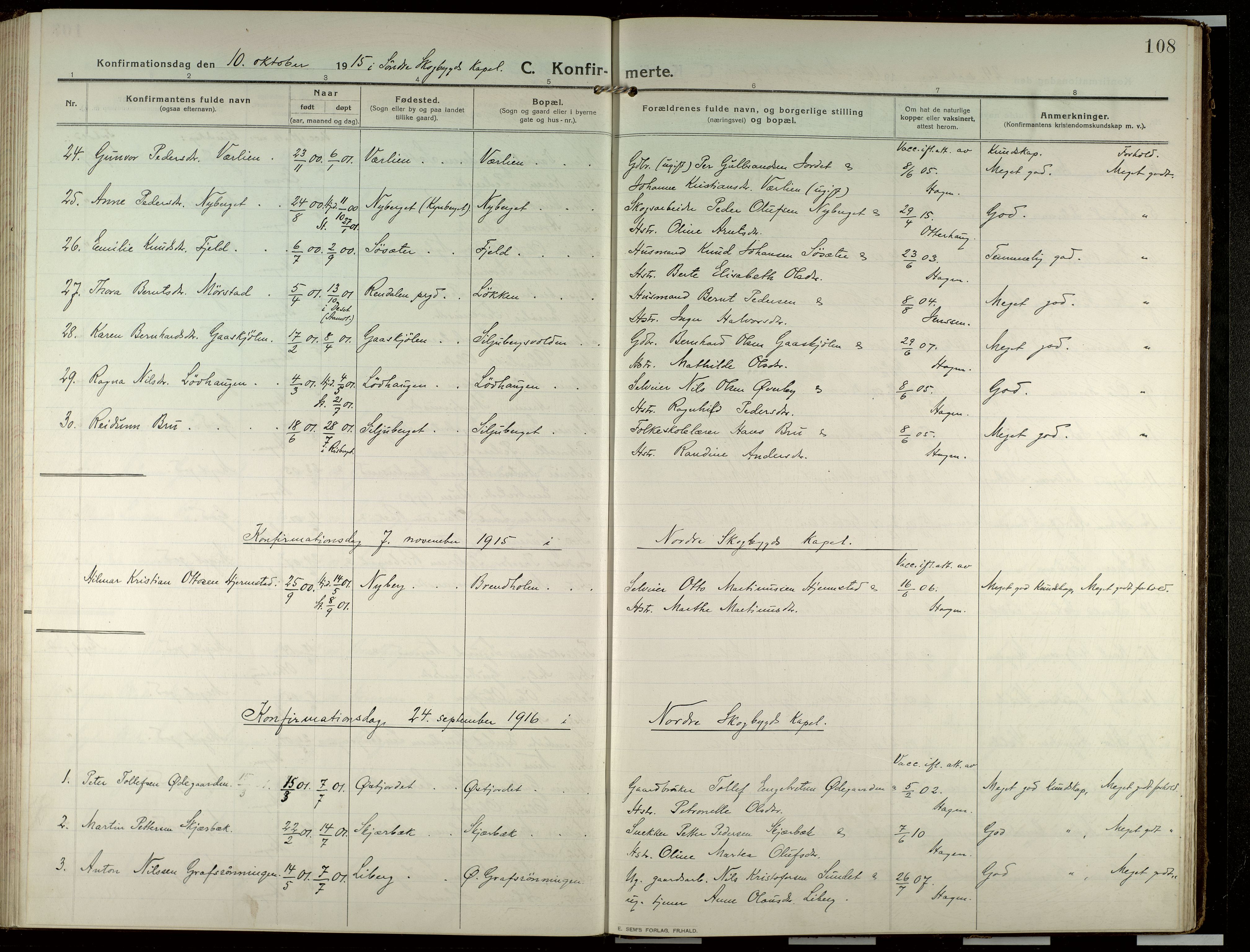 Elverum prestekontor, SAH/PREST-044/H/Ha/Haa/L0022: Parish register (official) no. 22, 1913-1924, p. 108