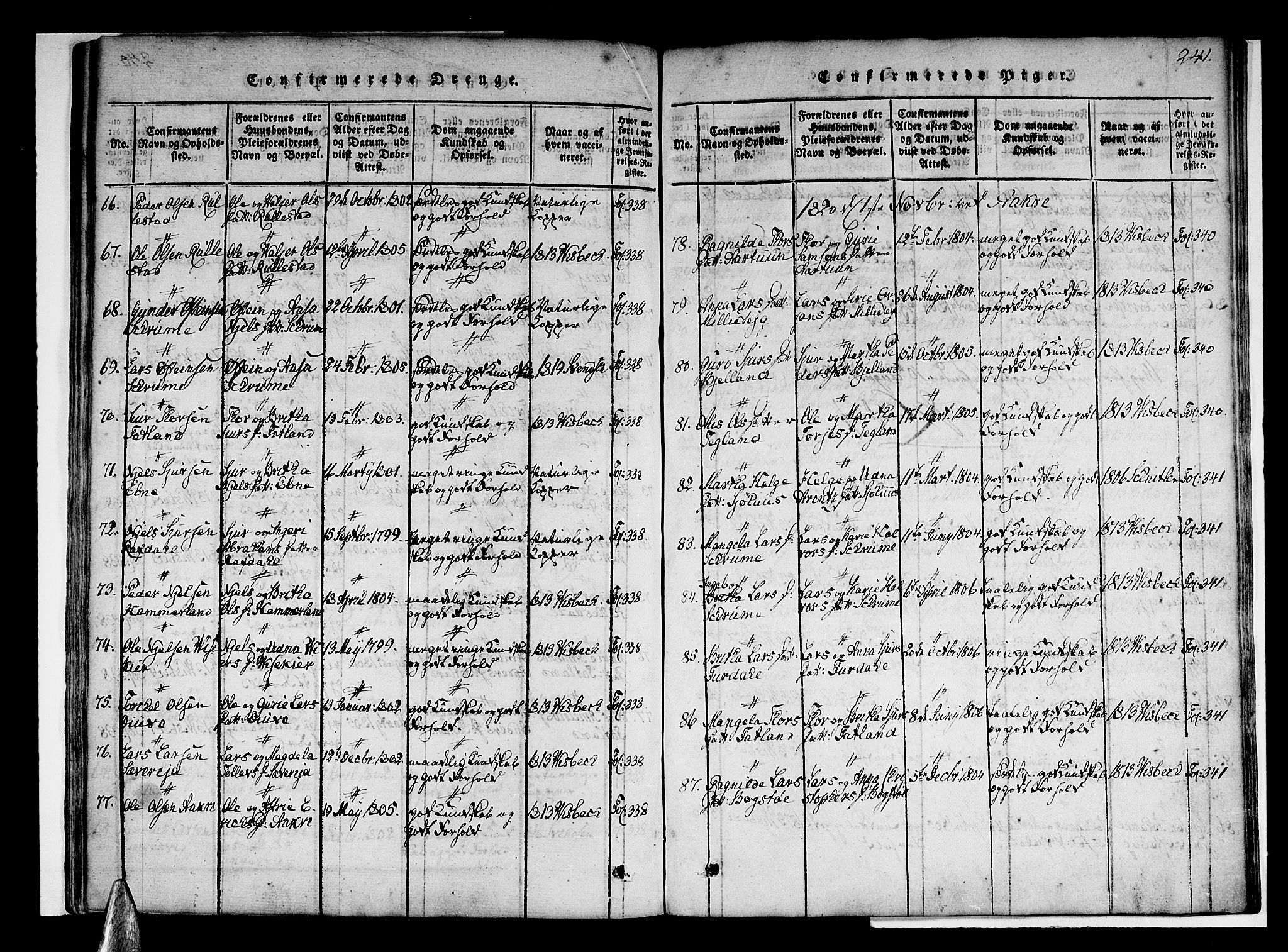 Skånevik sokneprestembete, AV/SAB-A-77801/H/Haa: Parish register (official) no. A 3, 1815-1828, p. 241