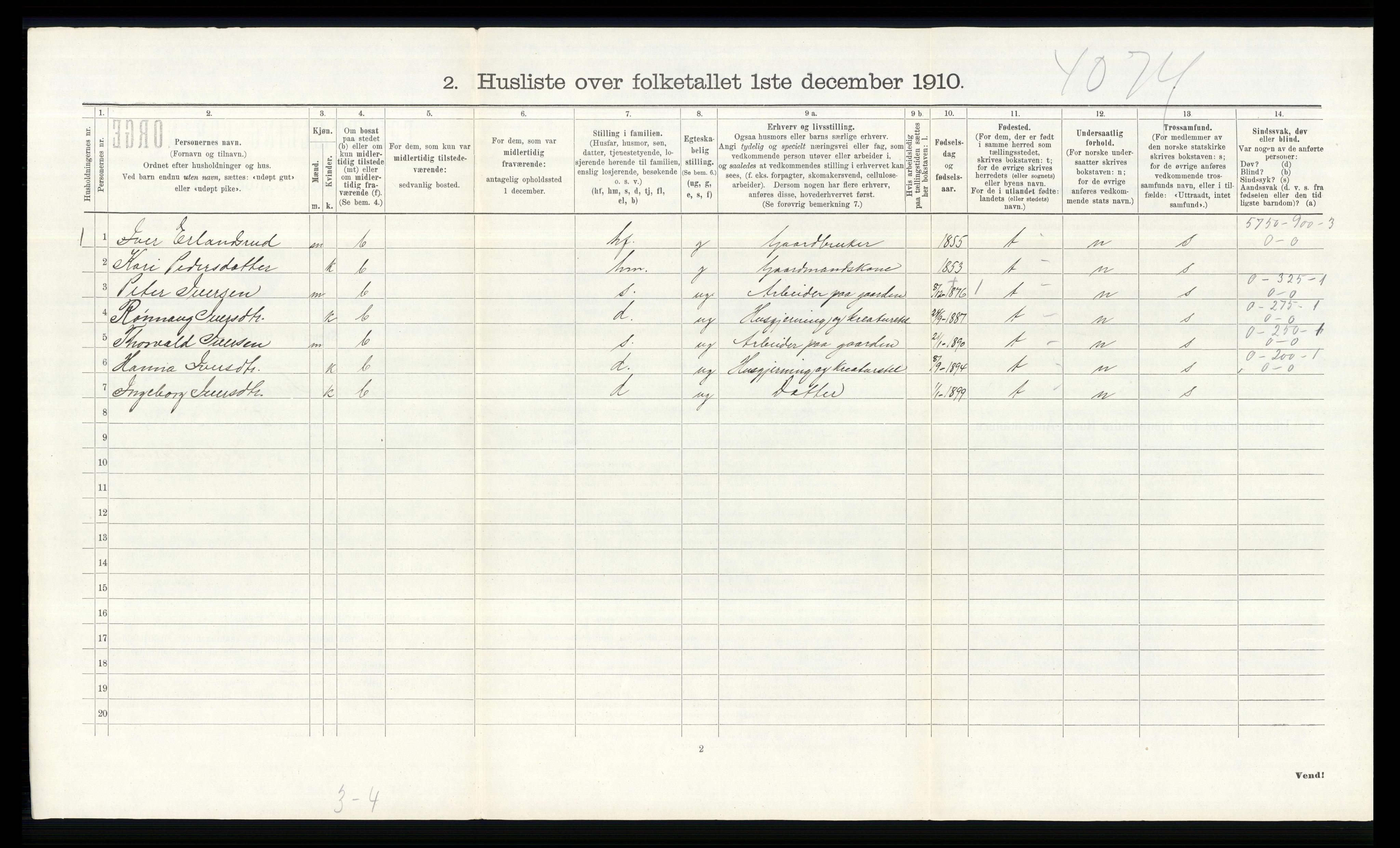 RA, 1910 census for Nord-Fron, 1910, p. 239