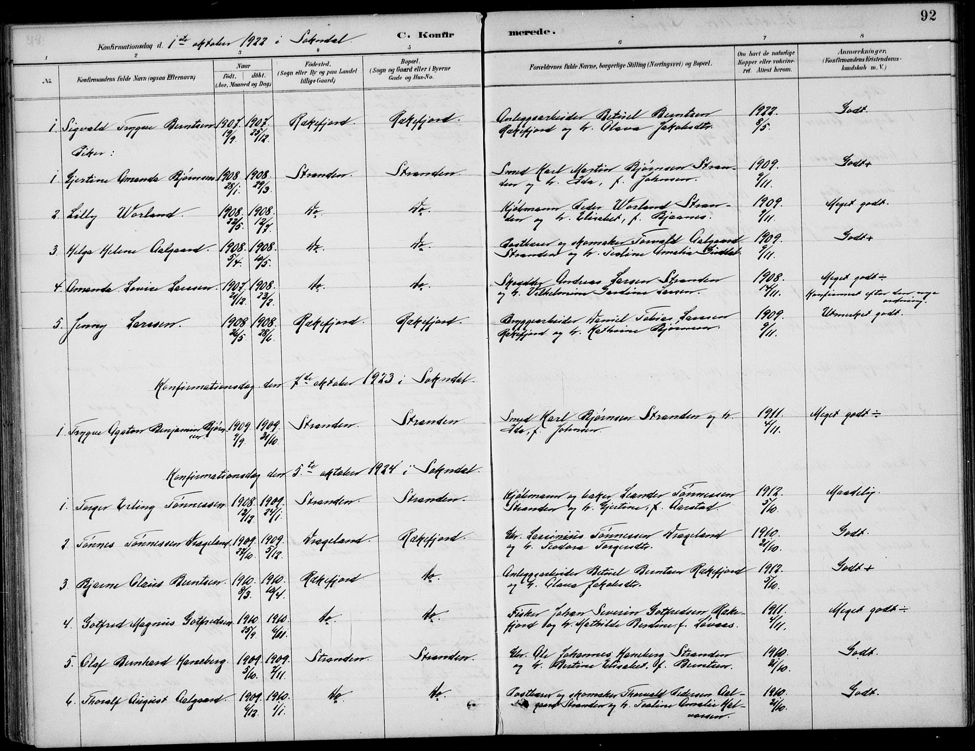 Sokndal sokneprestkontor, AV/SAST-A-101808: Parish register (official) no. A 12, 1887-1927, p. 92