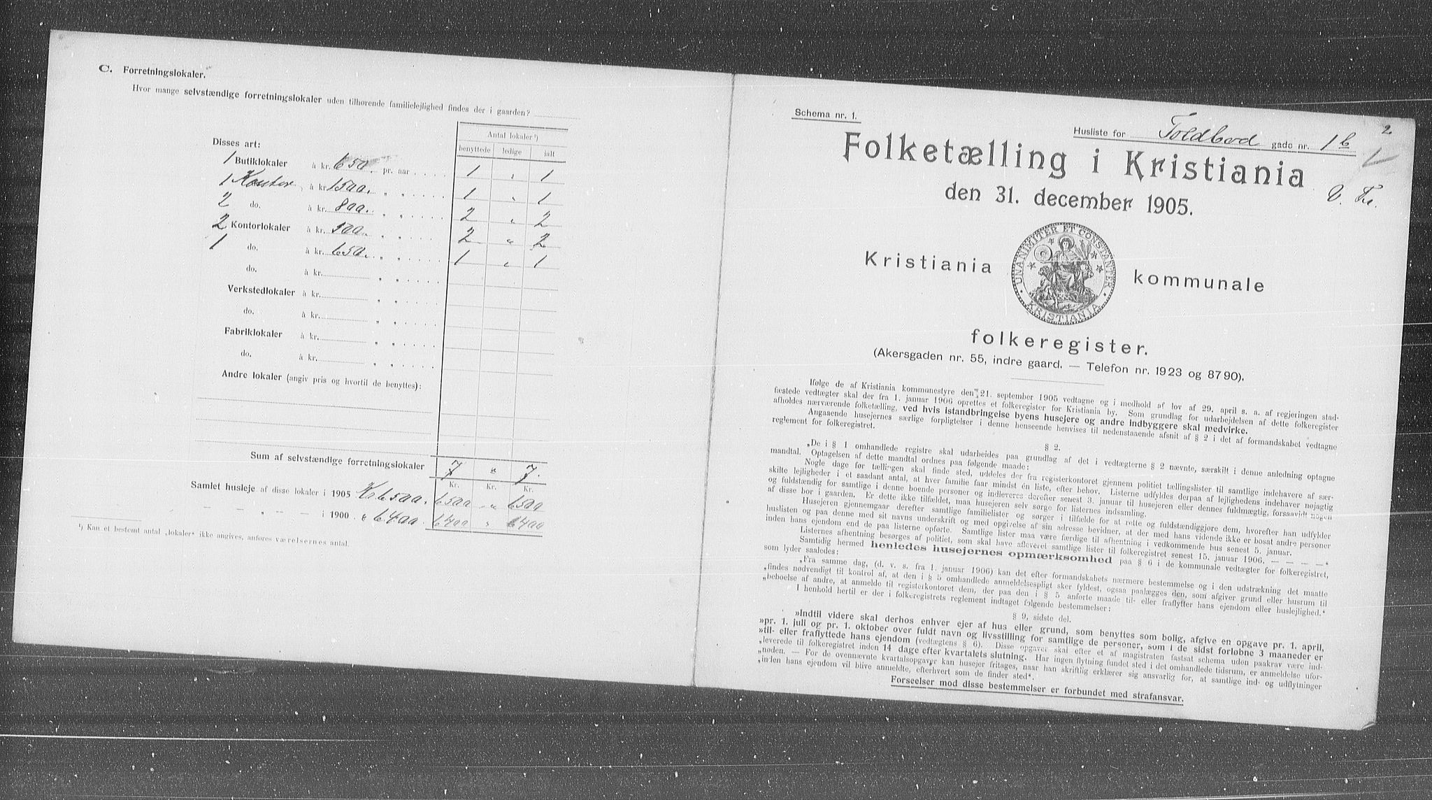 OBA, Municipal Census 1905 for Kristiania, 1905, p. 59216