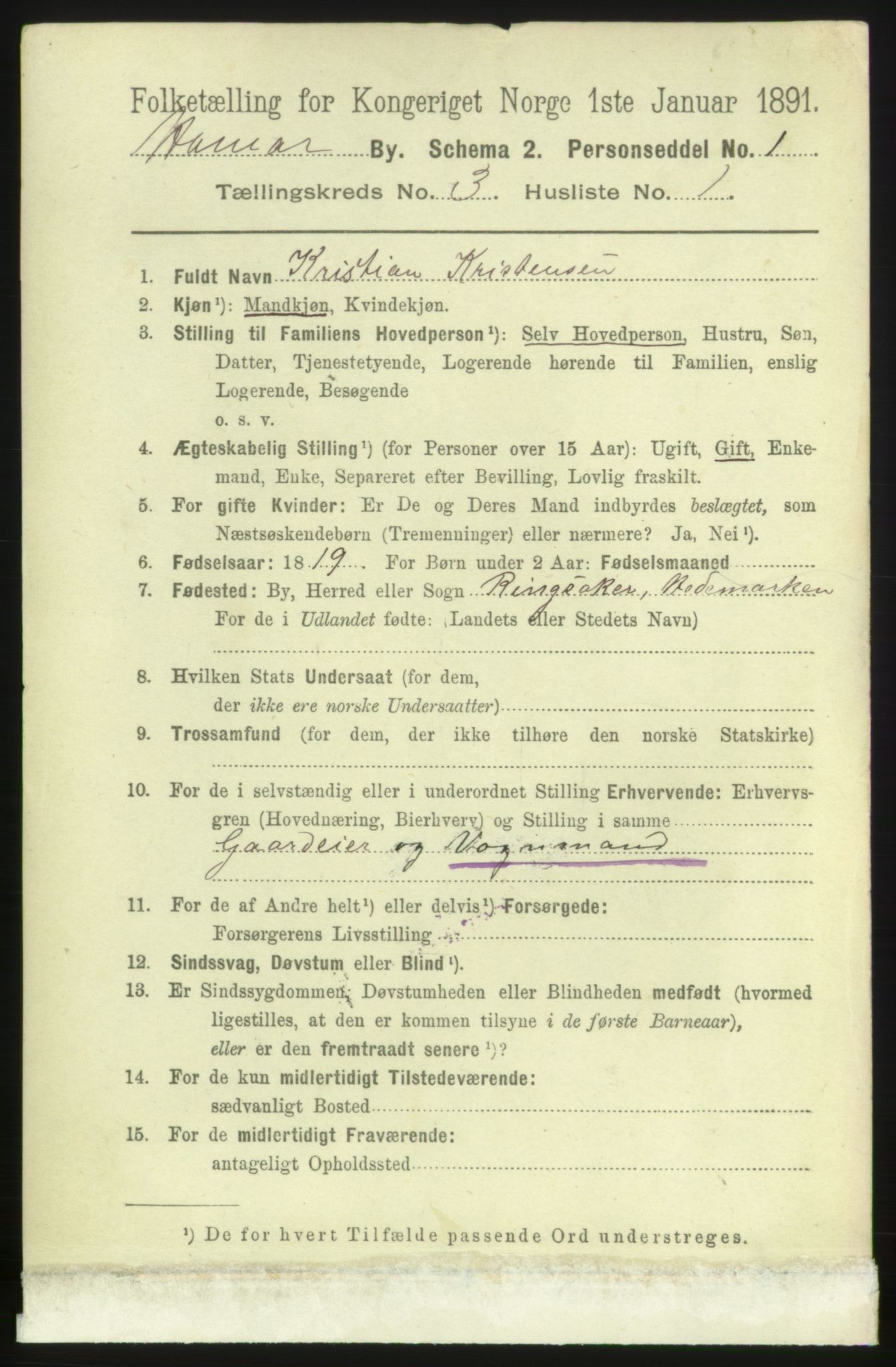 RA, 1891 census for 0401 Hamar, 1891, p. 1665