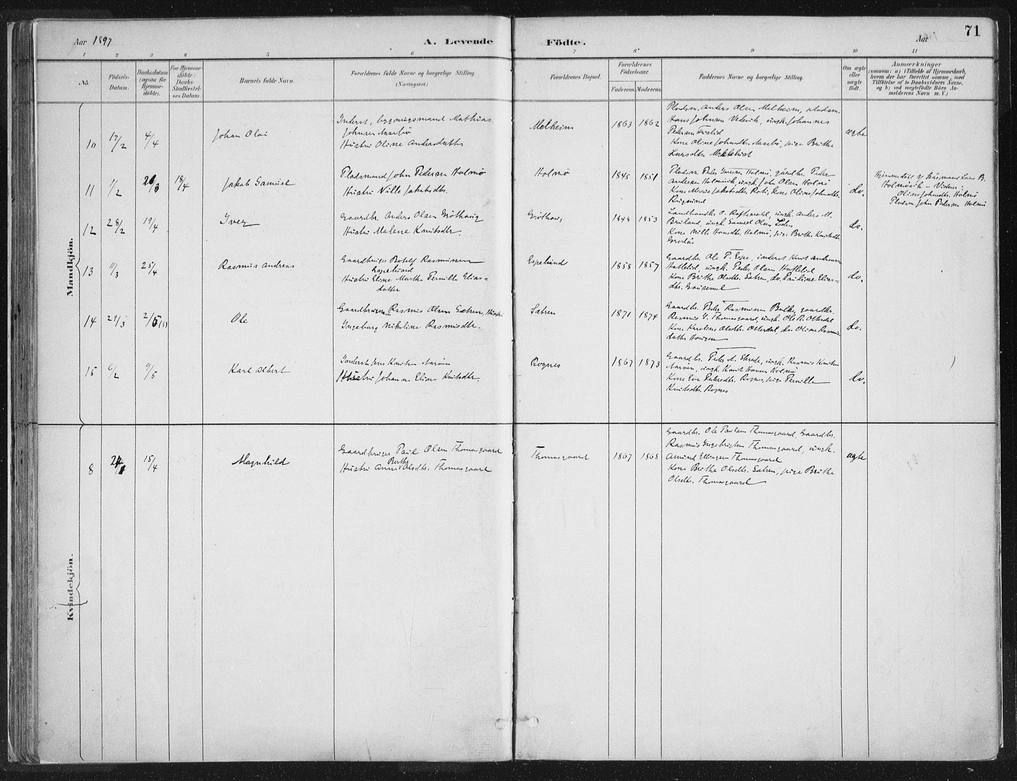 Hornindal sokneprestembete, AV/SAB-A-82401/H/Haa/Haaa/L0003/0001: Parish register (official) no. A 3A, 1887-1917, p. 71